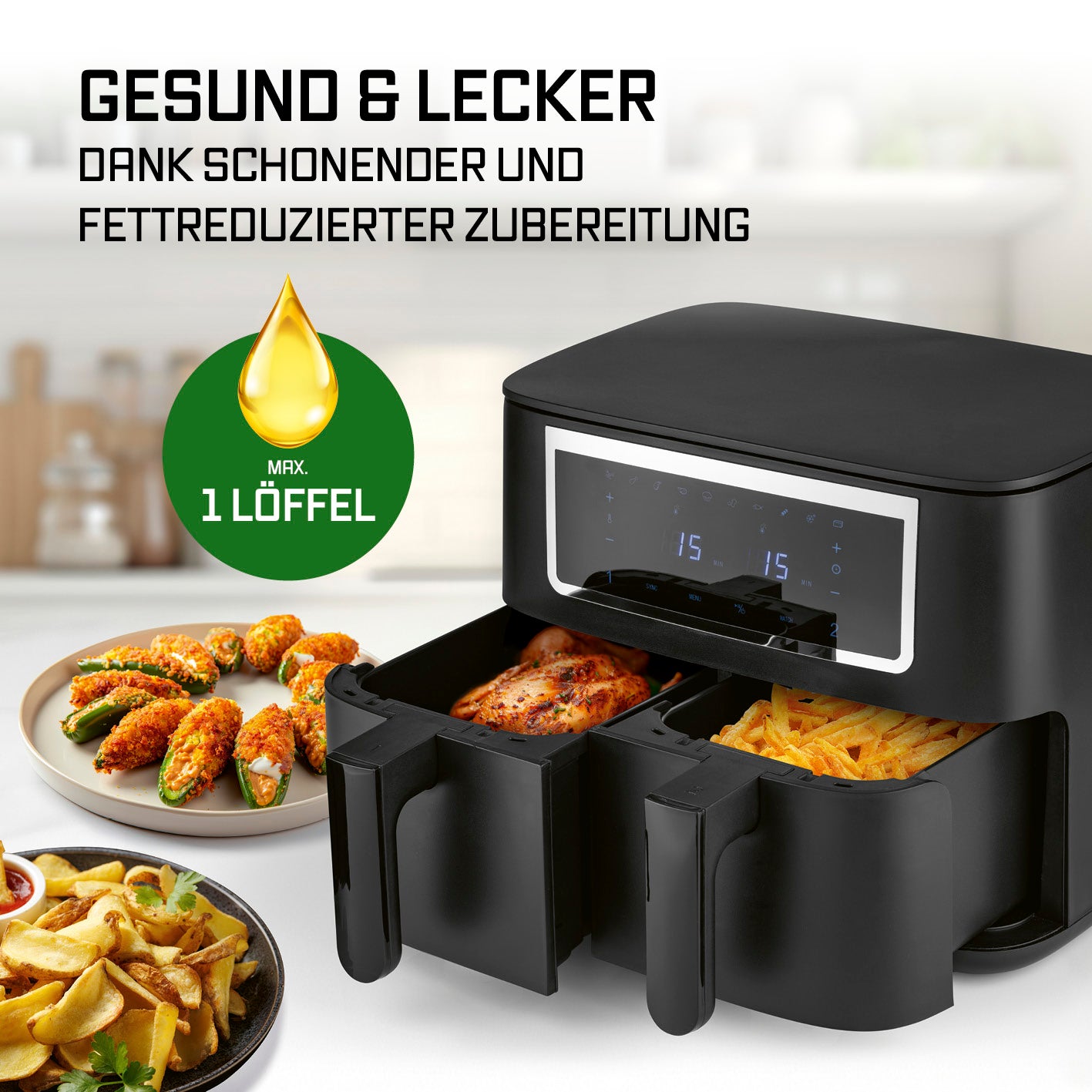 Doppelkammer-Heißluftfritteuse - 2x 4 l