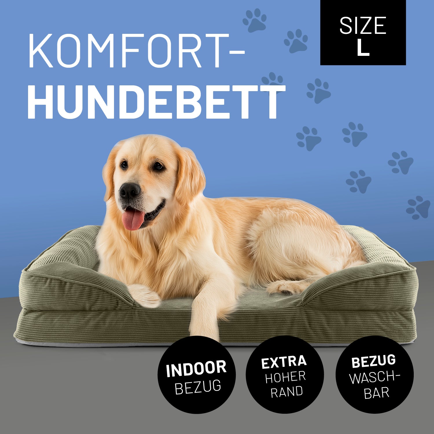 Komfort-Hundebett aus der LUMALAND Cord-Reihe - Gr. L - 110 x 75 cm - Grau