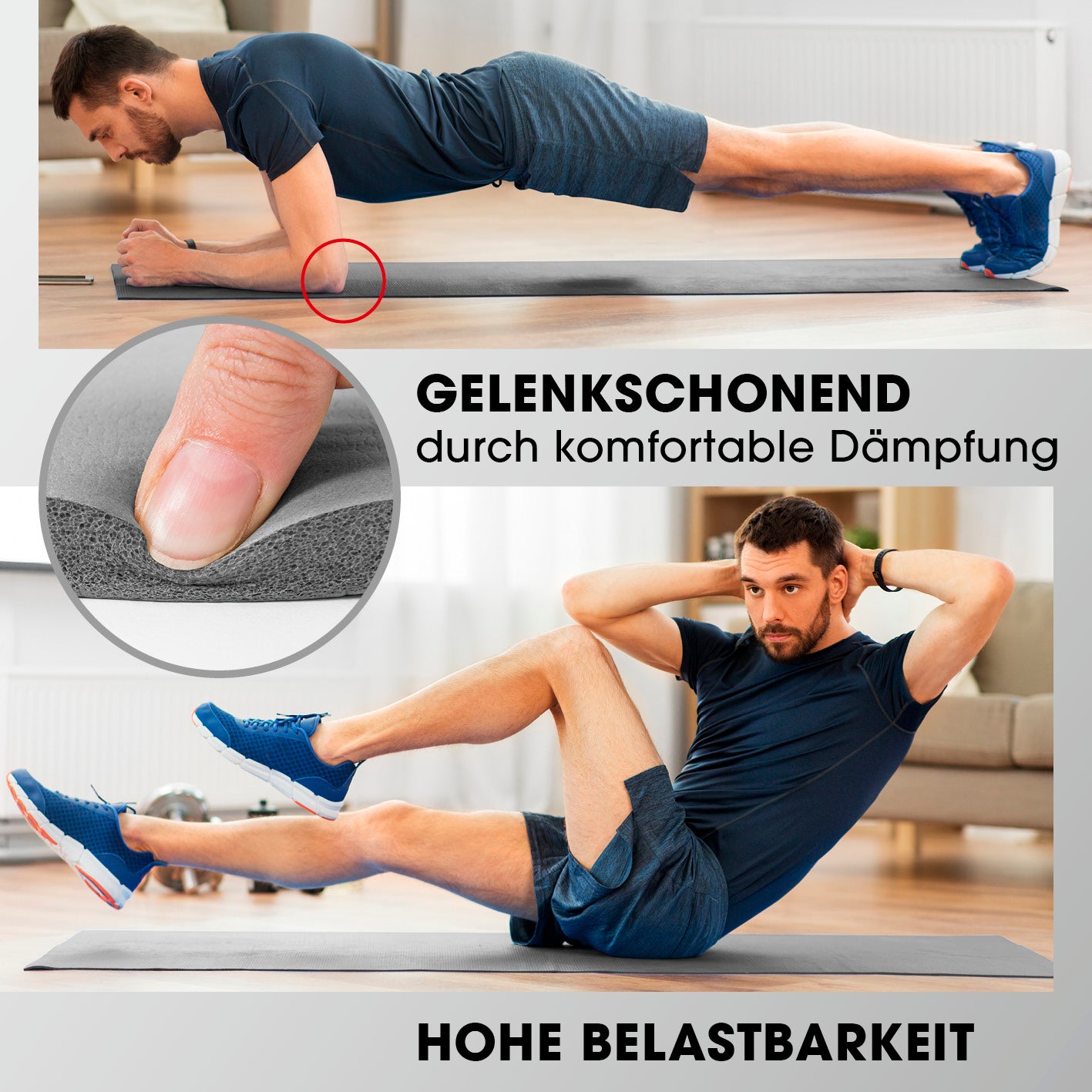Fitness- und Gymnastikmatte - 190 x 100 x 1 cm - Grau