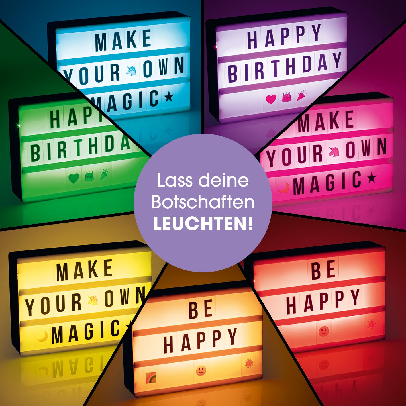 LED-Leuchtkasten A5 - 173 Buchstaben & 150 Emojis