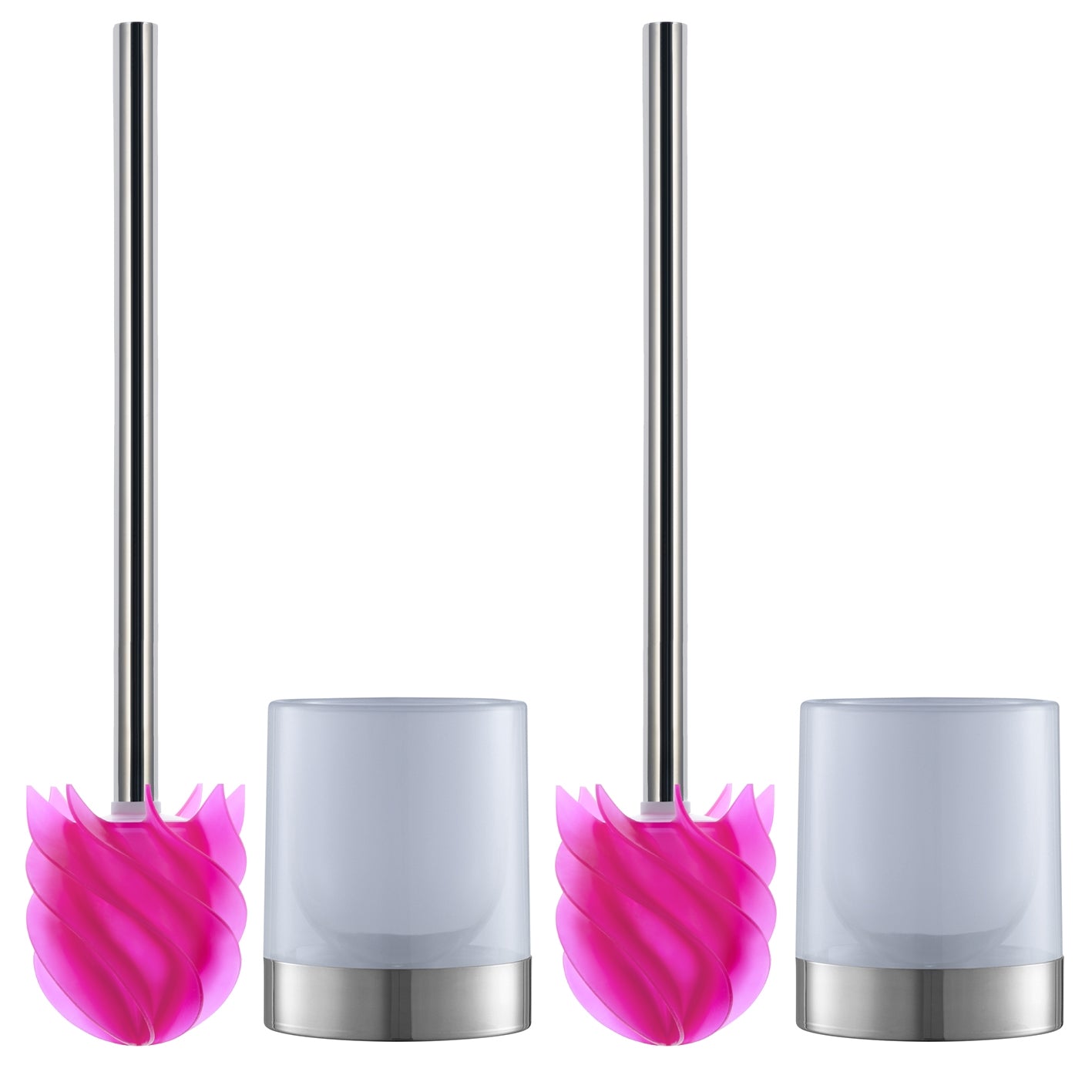 WC-Bürste Silikonkopf Edelstahl/pink mit Bürstenhalter - 2er-Set