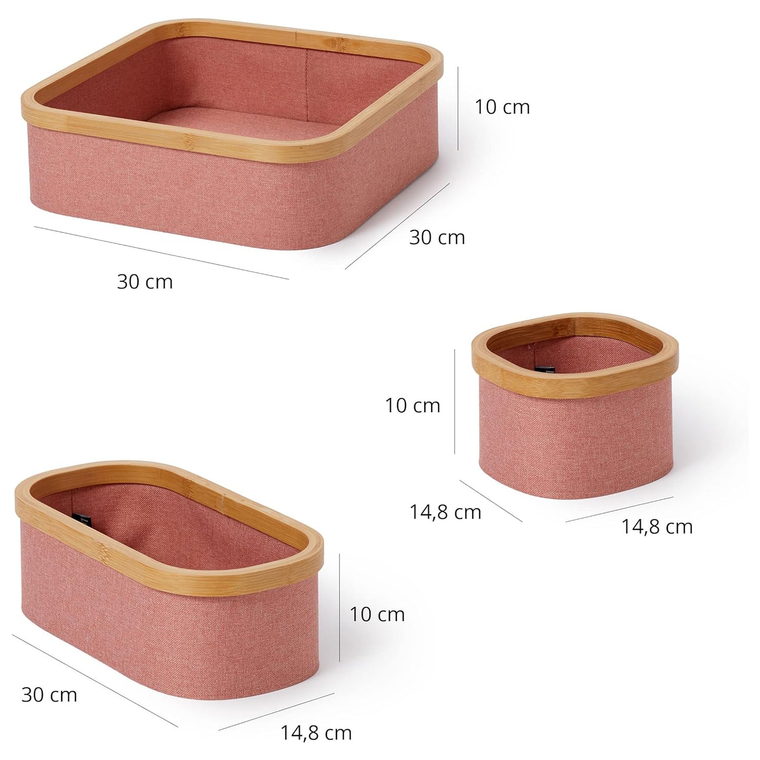 Aufbewahrungsboxen mit Bambus-Rahmen - 4er-Set - Rosa