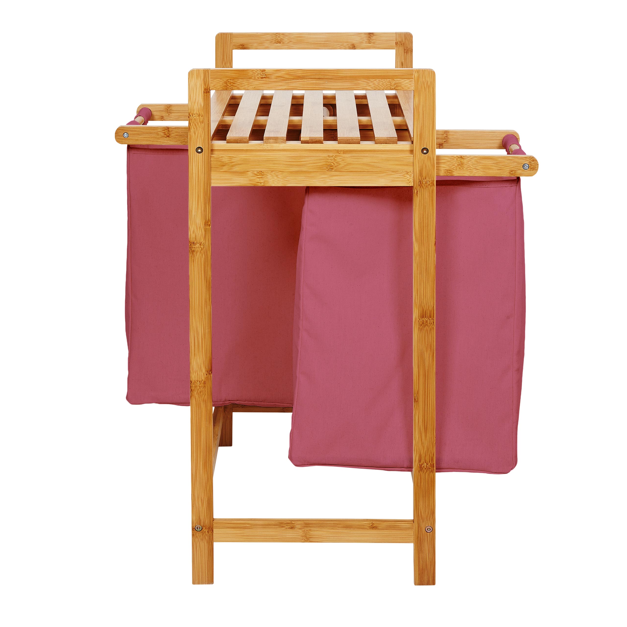 Bambus Wäschekorb mit 2 ausziehbaren Wäschesacken - 73 x 64 x 33 cm - Rosa