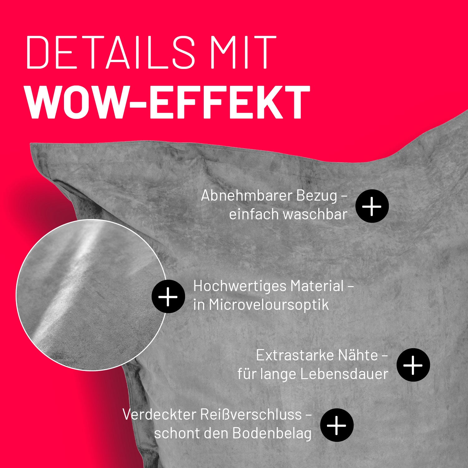 XXL Microvelours Sitzsack (380 L) - indoor - Grau