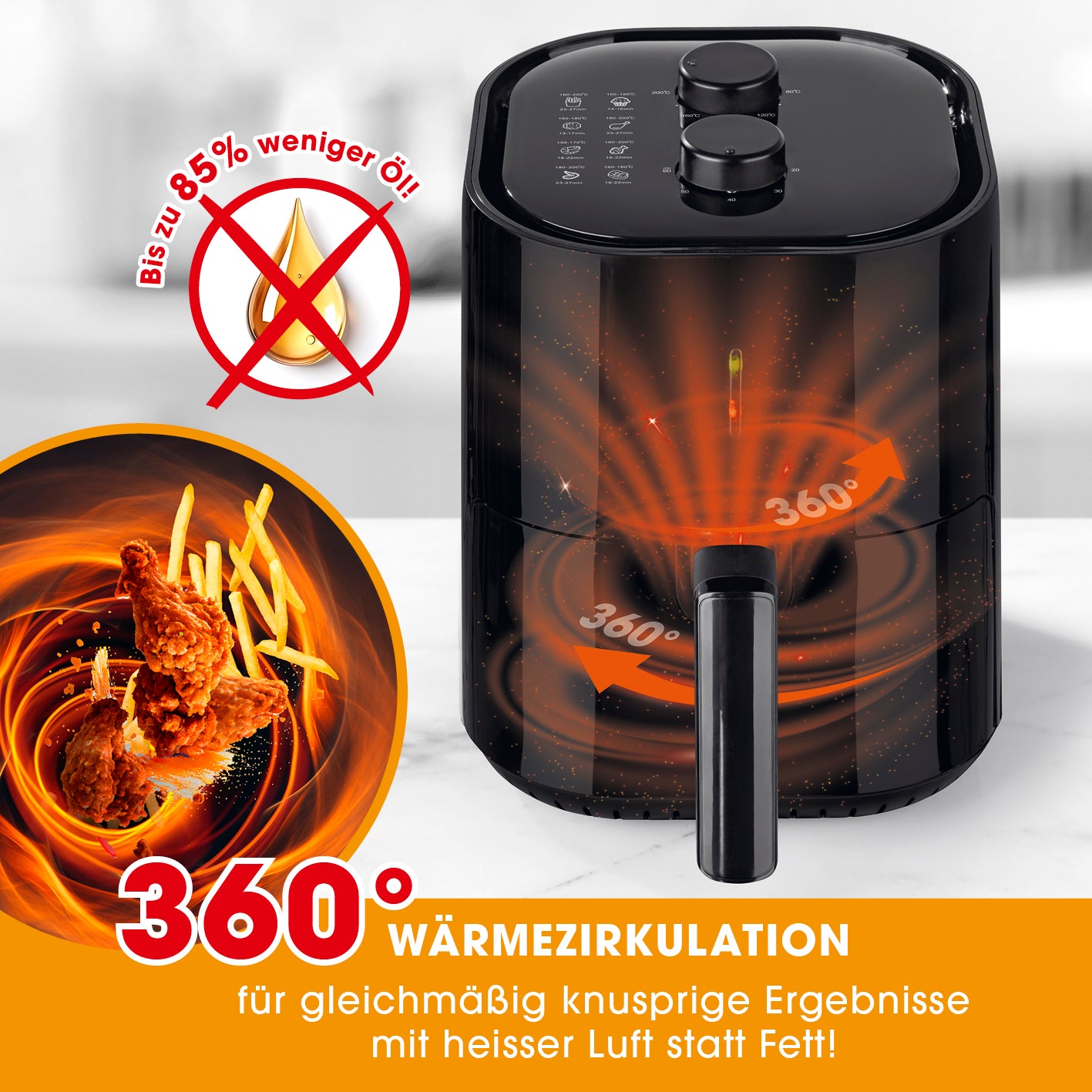 Heißluft-Fritteuse Mechanisch 3,6l - Schwarz