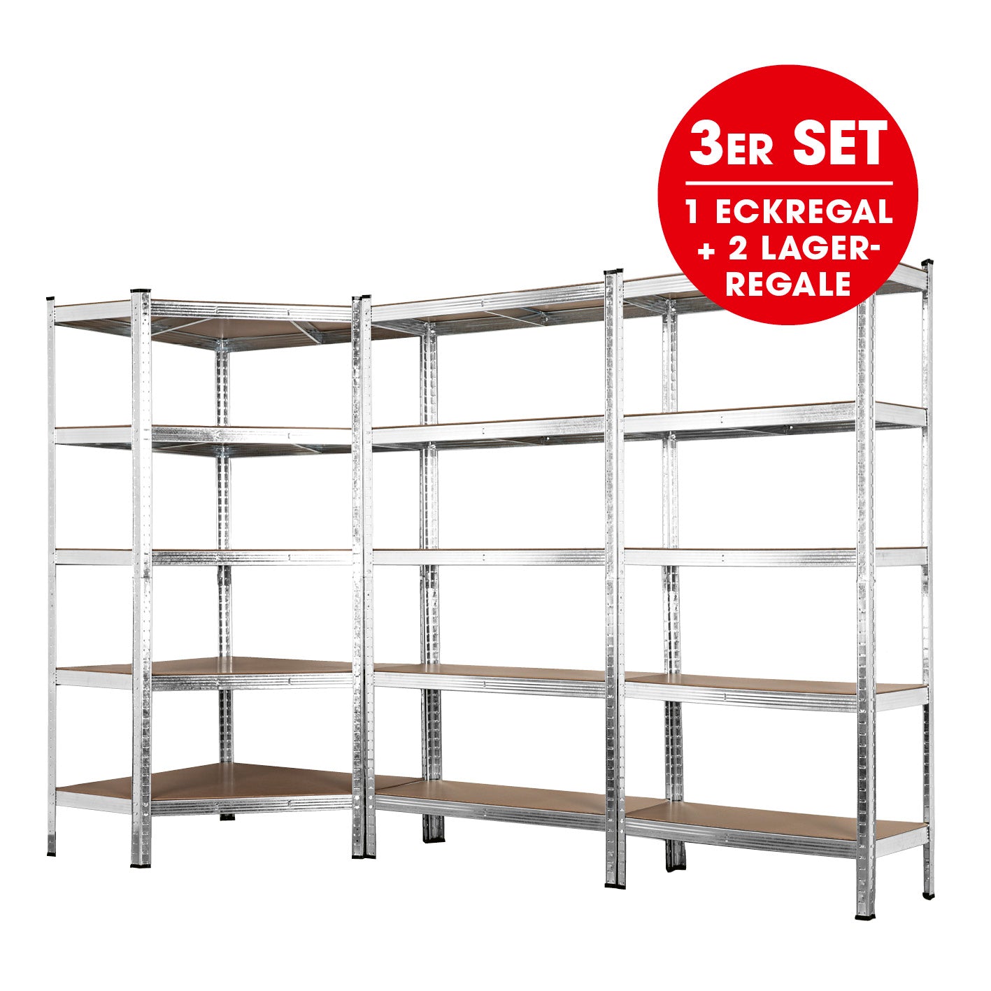 EASYmaxx Schwerlastregal & Werkbank - 3er-Set - 2625 kg Traglast, 175 kg pro Ebene & 15 Ebenen