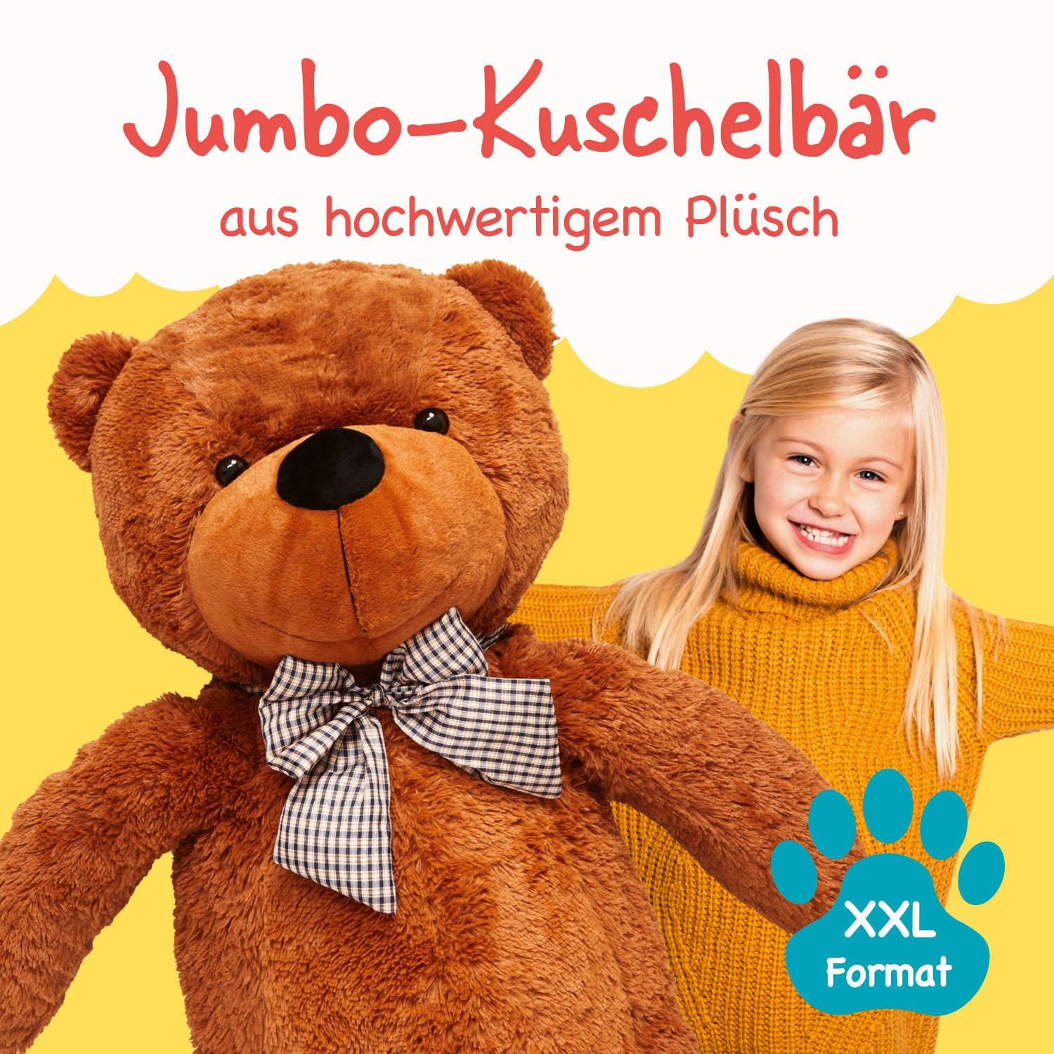 XXL-Teddy mit Knopfaugen - 120 cm - Braun