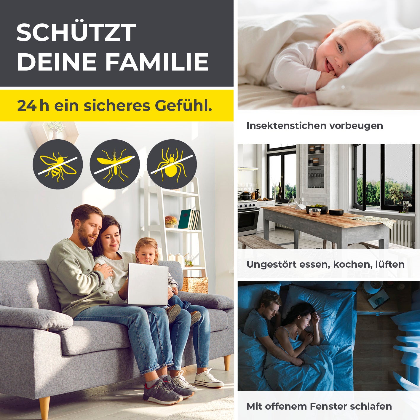 Moskitonetz für Fenster mit selbstklebendem Klettband - 150 x 180 cm - Weiß