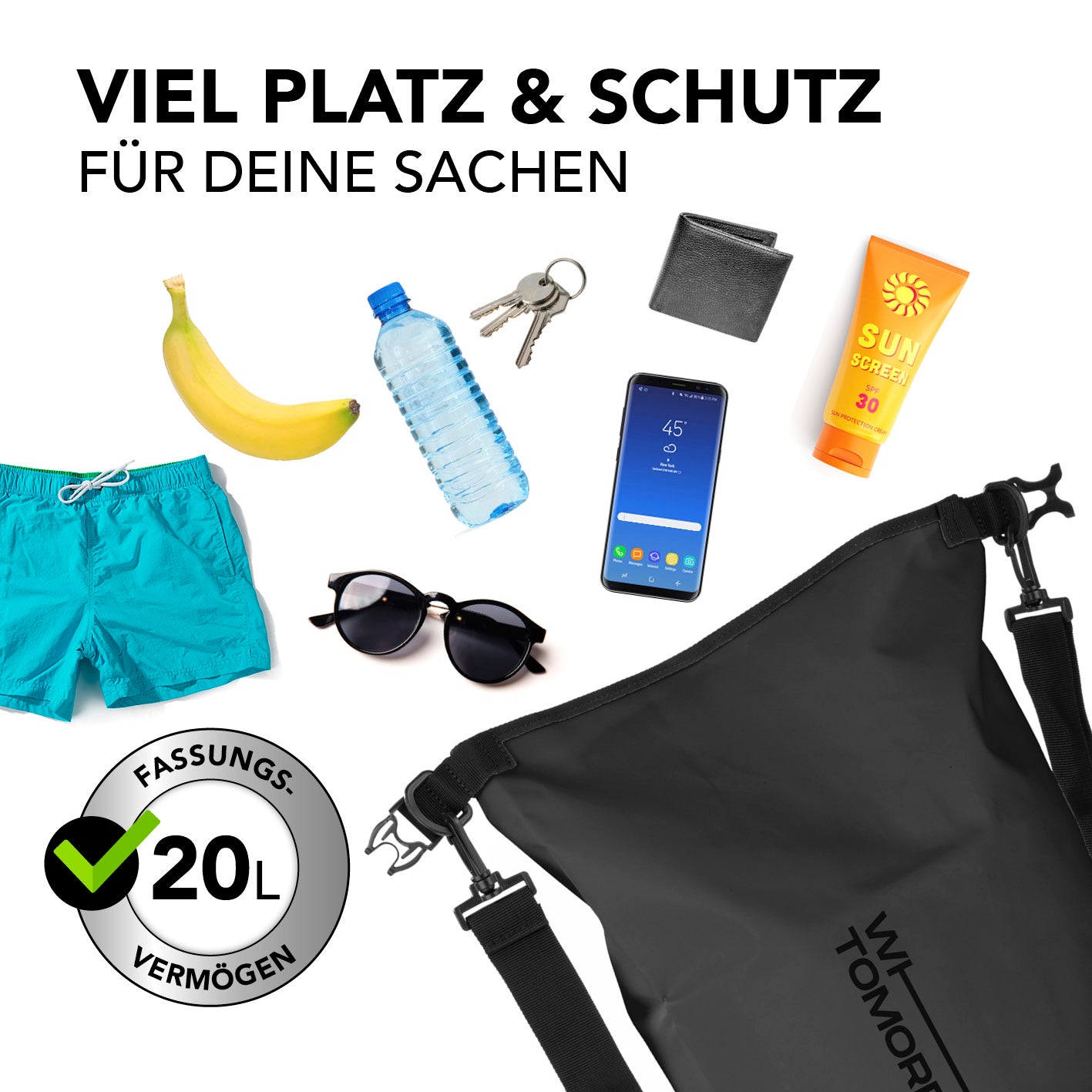 Dry Bag 20L - Style 02 - Schwarz