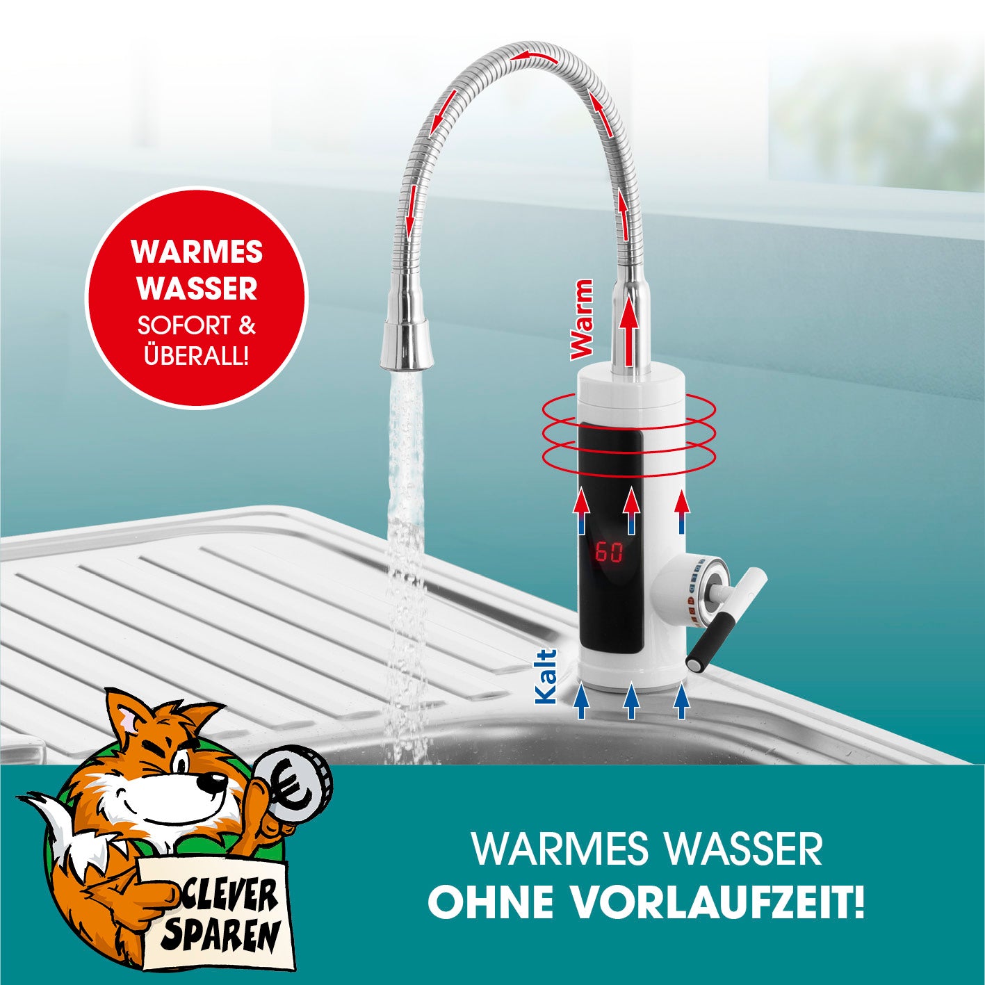 Warm- & Kaltwasserarmatur mit Durchlauferhitzer