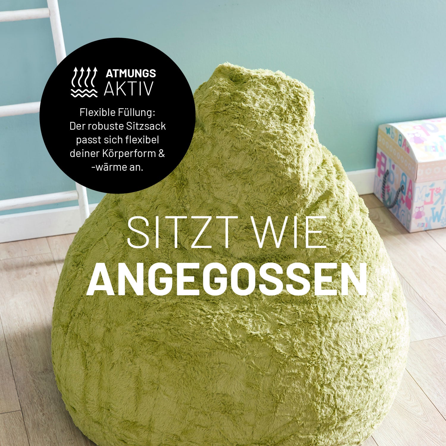 Luxury Fluffy Sitzsack (120 L) - indoor - Grün