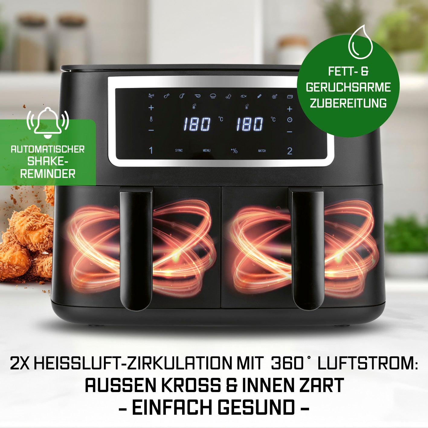 Doppelkammer-Heißluftfritteuse - 2x 4 l