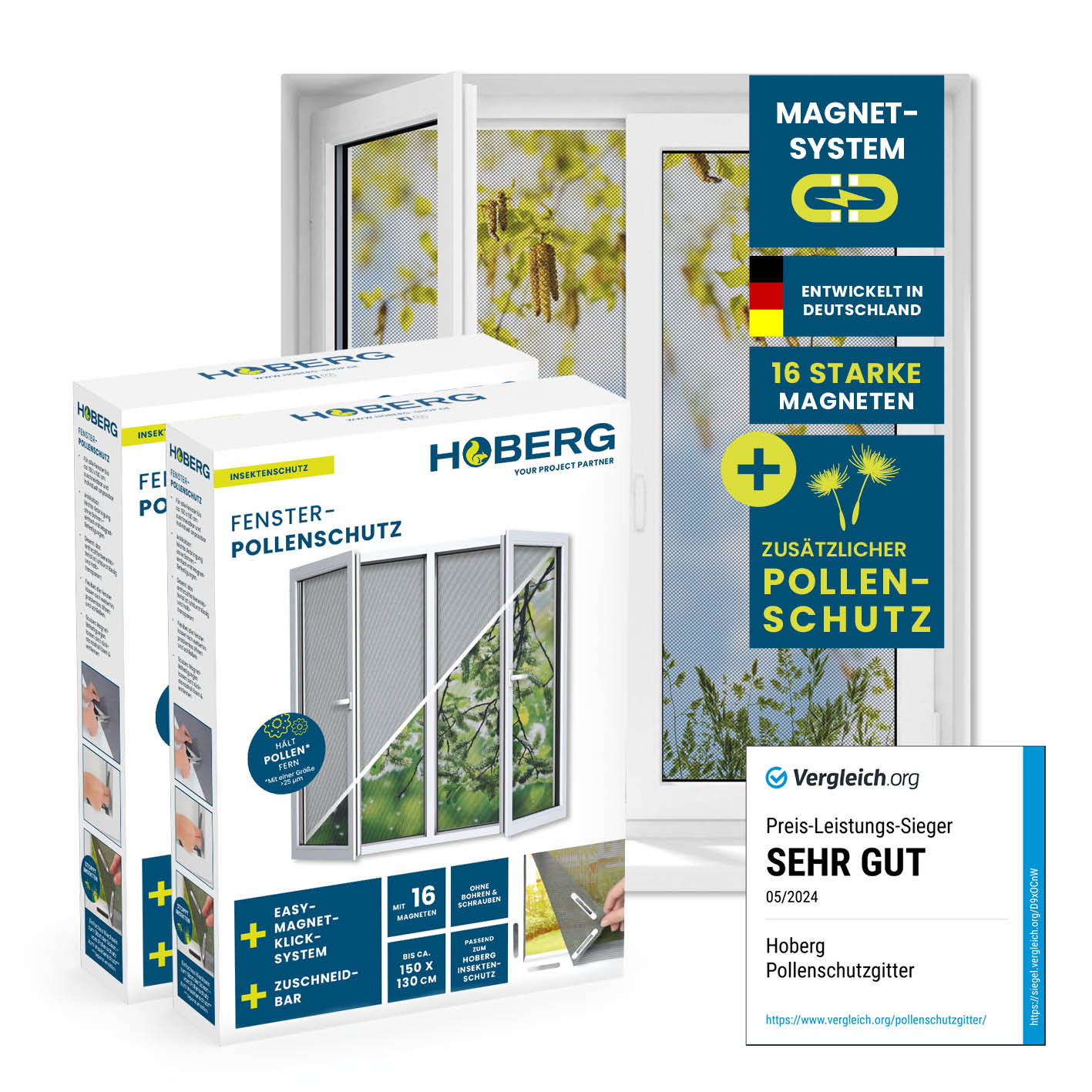 Hoberg Insekten- & Pollenschutzgitter mit Magnetbefestigung - 2er-Set
