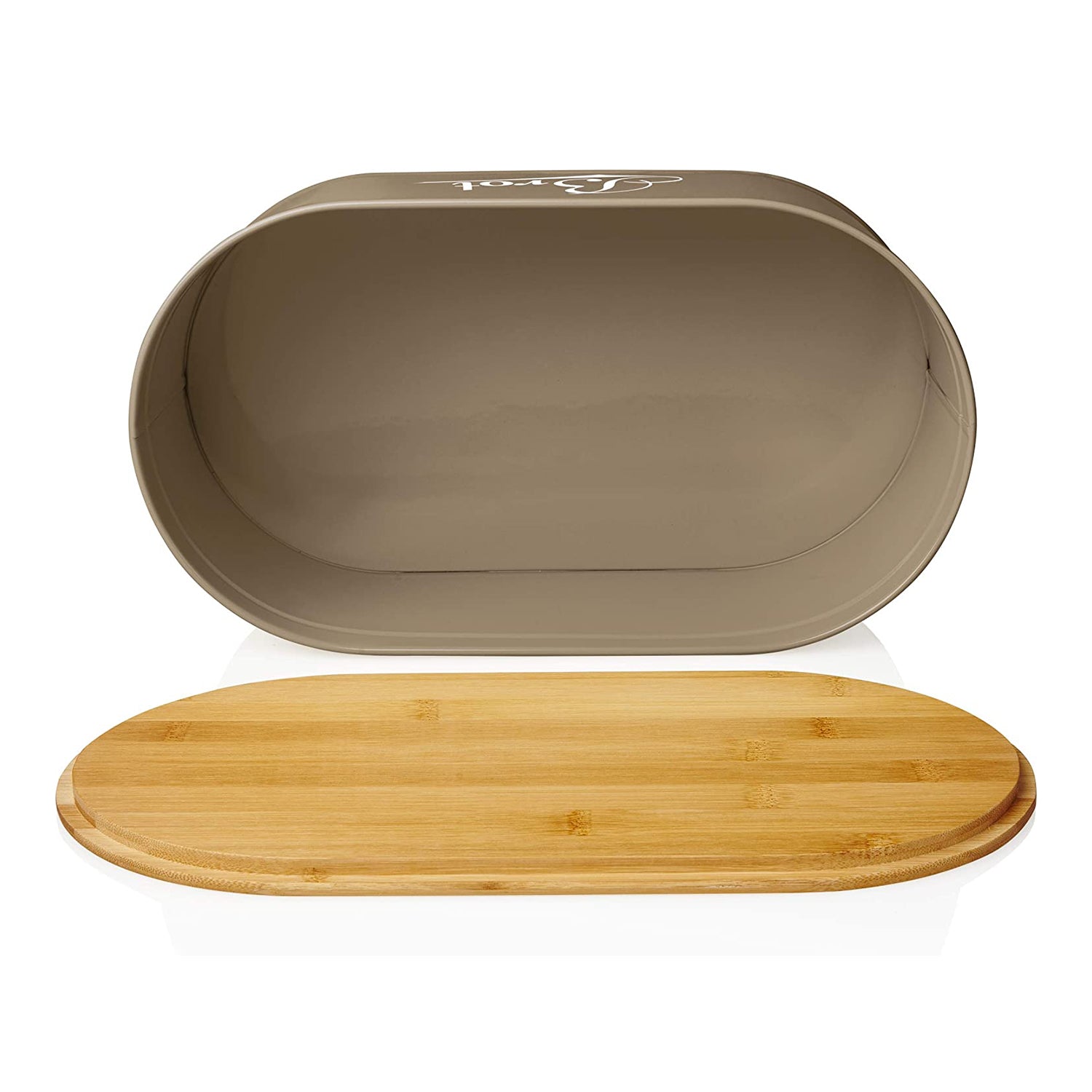 Cuisine Brotkasten aus Metall mit Bambus Deckel - Oval 36 x 20 x 13,8 cm - Grau