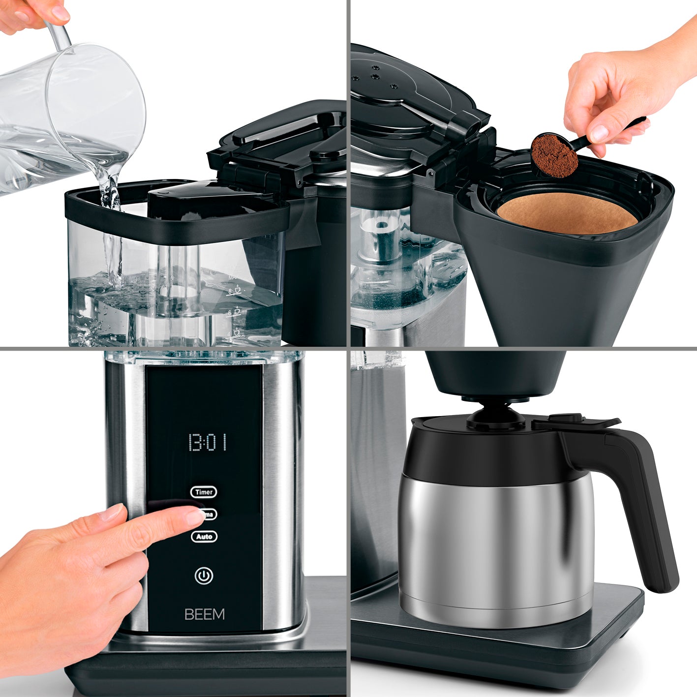 DIRECT-BREW Filterkaffeemaschine - Thermo mit Aroma-Plus, digitalem Touch-Display und 1,25 l Thermokanne für bis zu 10 Tassen.