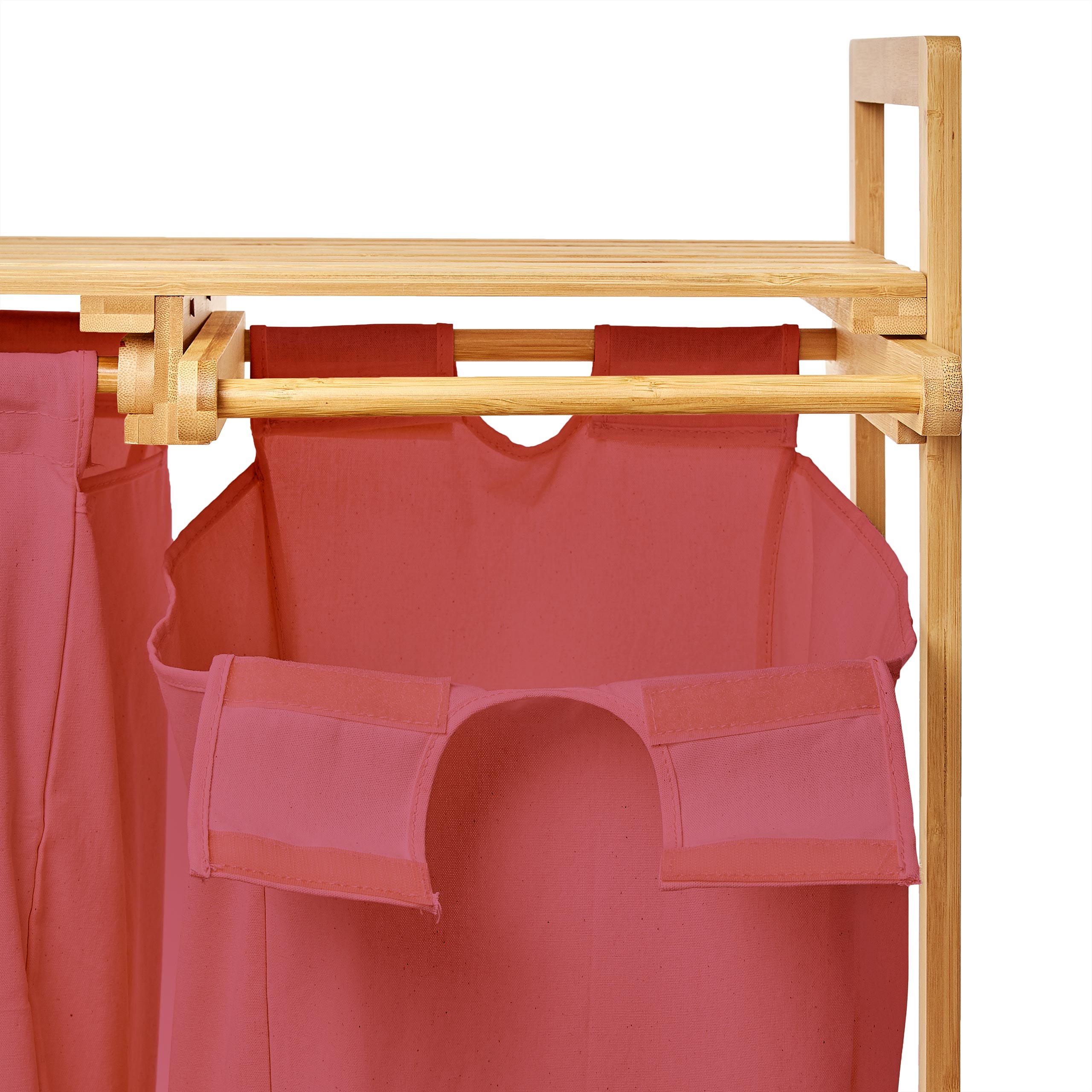 Bambus Wäschekorb mit 2 ausziehbaren Wäschesacken - 73 x 64 x 33 cm - Rosa