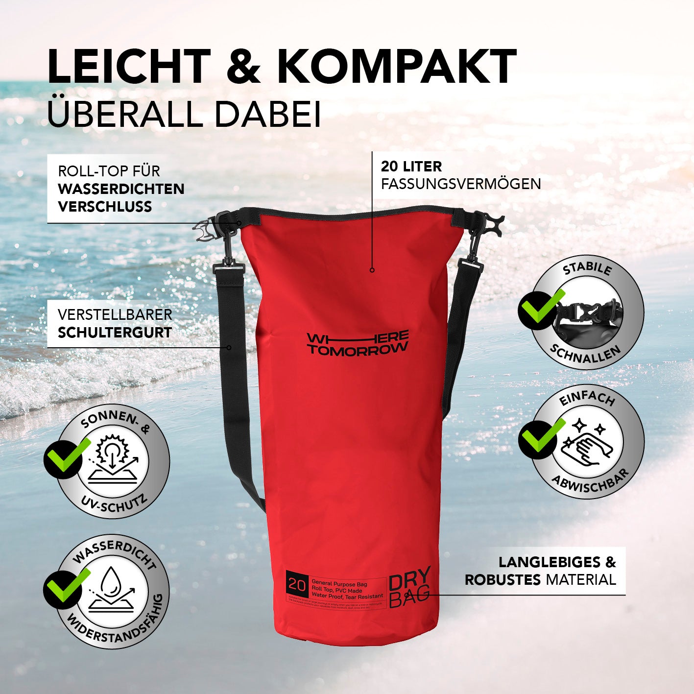 Dry Bag 20L - Style 01 - Rot
