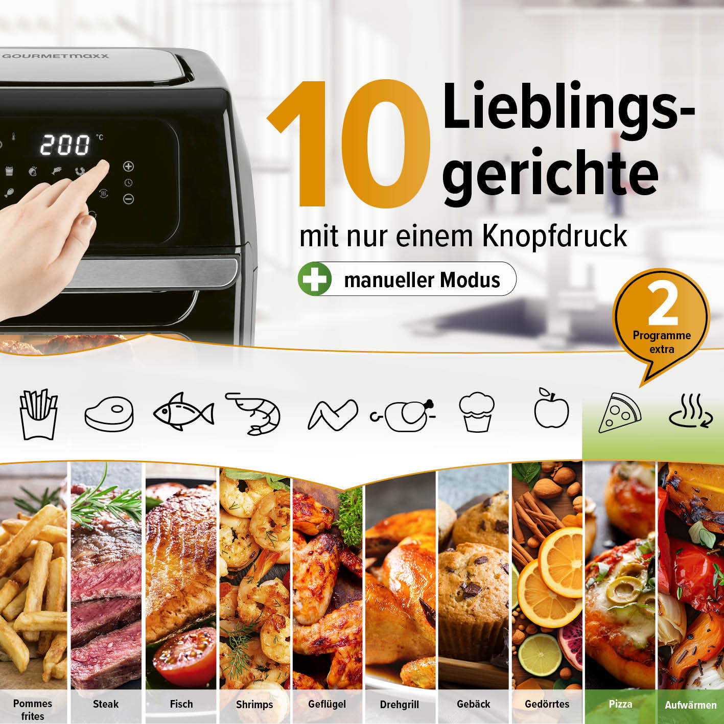 Digitale Heißluftfritteuse - 12 l - Schwarz