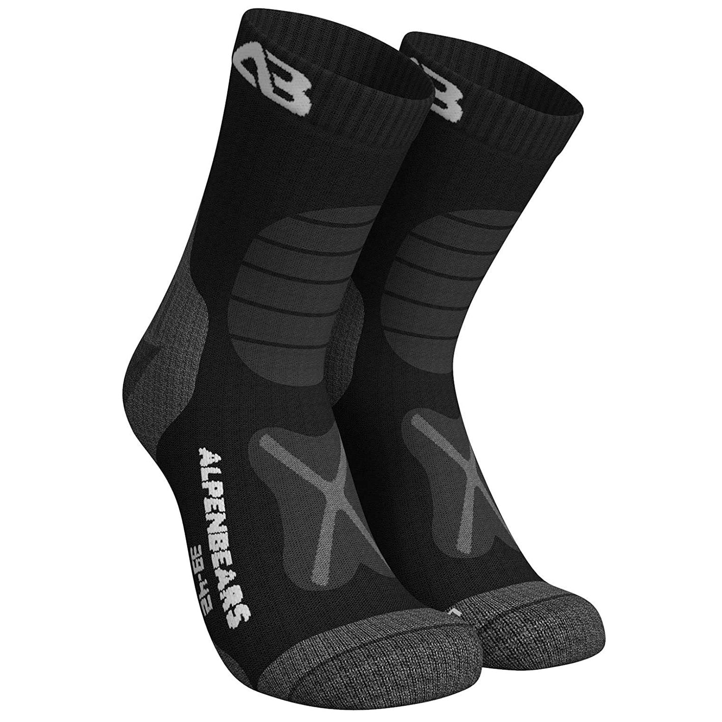 Wandersocken Merinowolle - 2er-Set - Schwarz - Größe 31-34