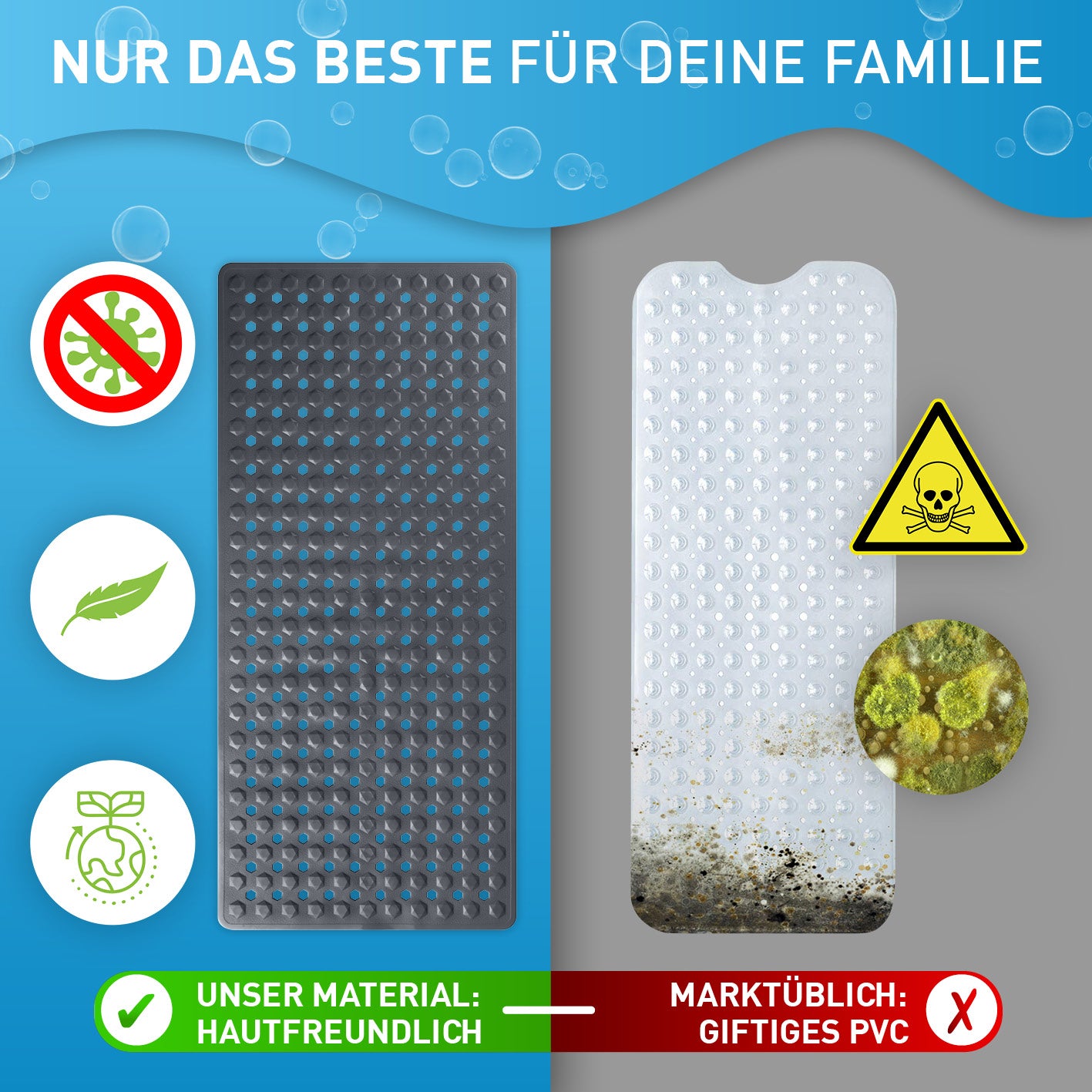 Badewannenmatte 88 x 40 cm – Dunkelgrau