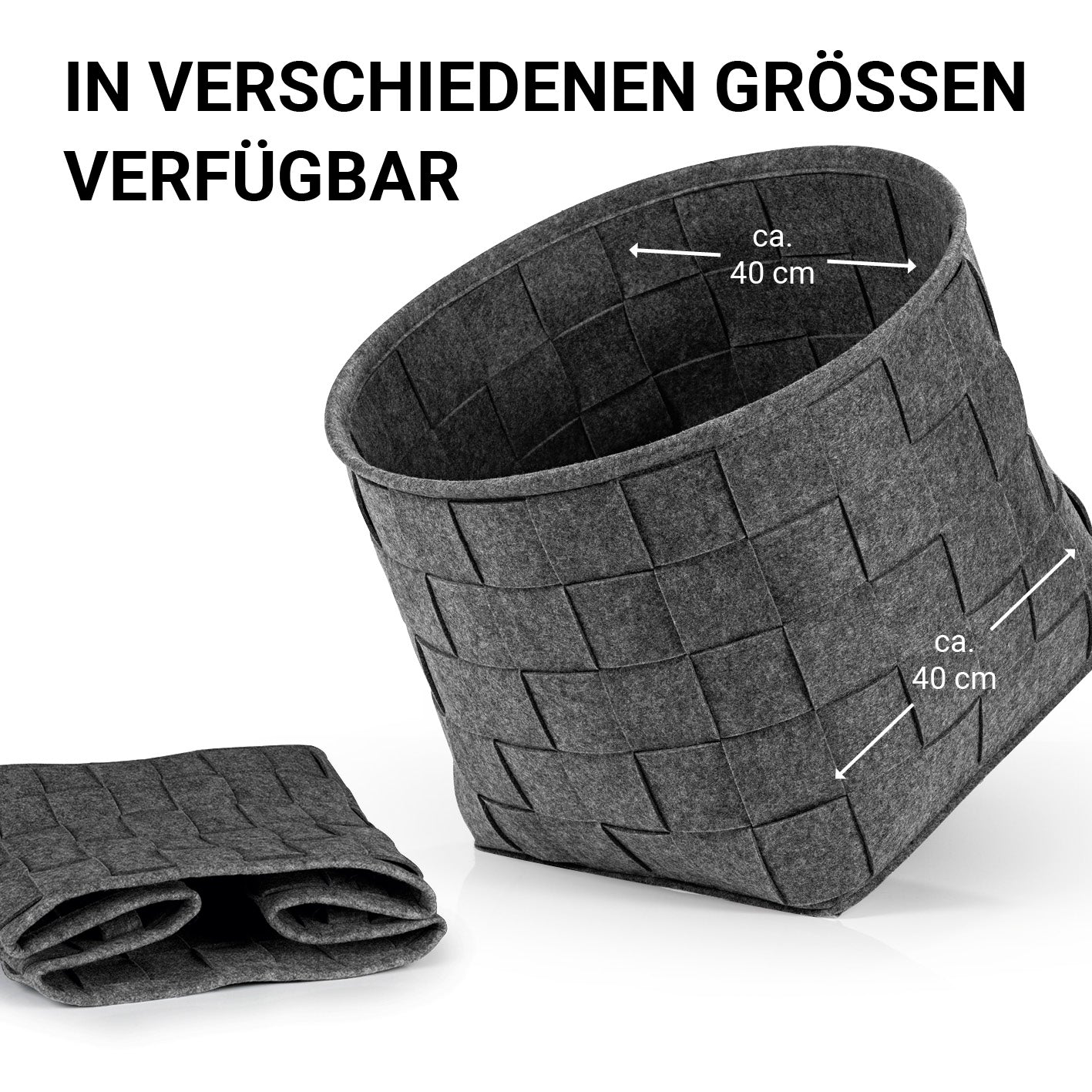 Filz-Aufbewahrungskorb L - 40 x 40 x 40 cm - Dunkelgrau, faltbar, strapazierfähig, modernes Scandi Design, schonend für Böden und Möbel.