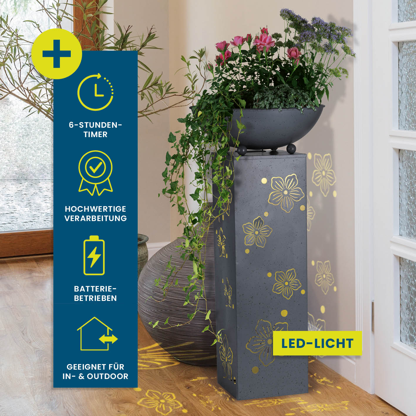 LED Pflanzsäule "Blume" in 3D Beton-Optik