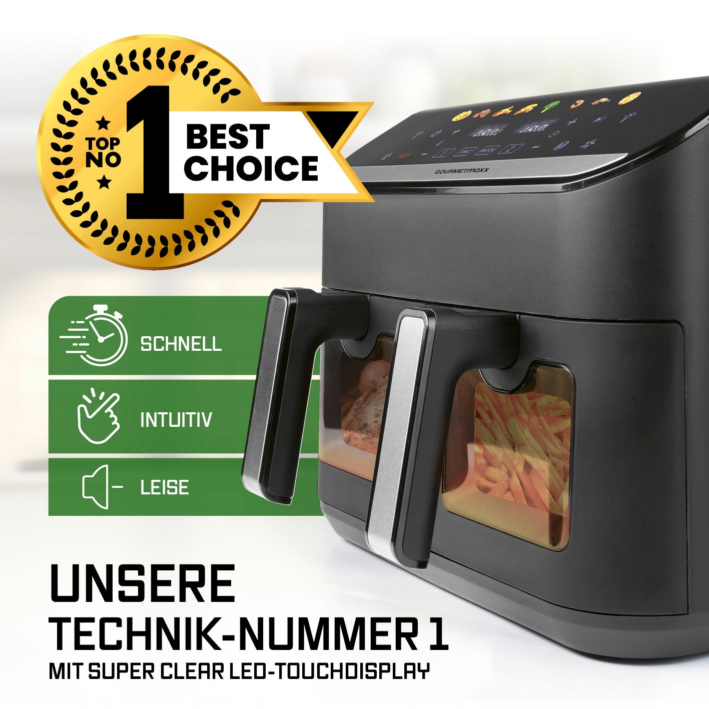 Doppelkammer-Heißluftfritteuse - 9 Liter