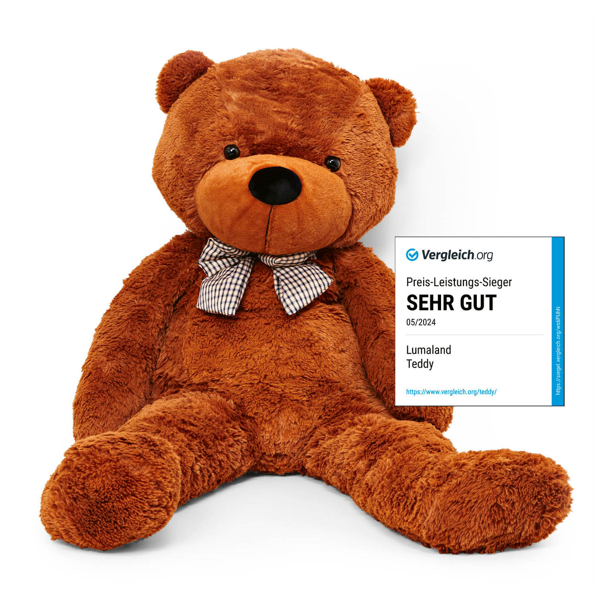 Lumaland XXL-Teddybär Aus Weichem Plüsch Mit Schleife Und