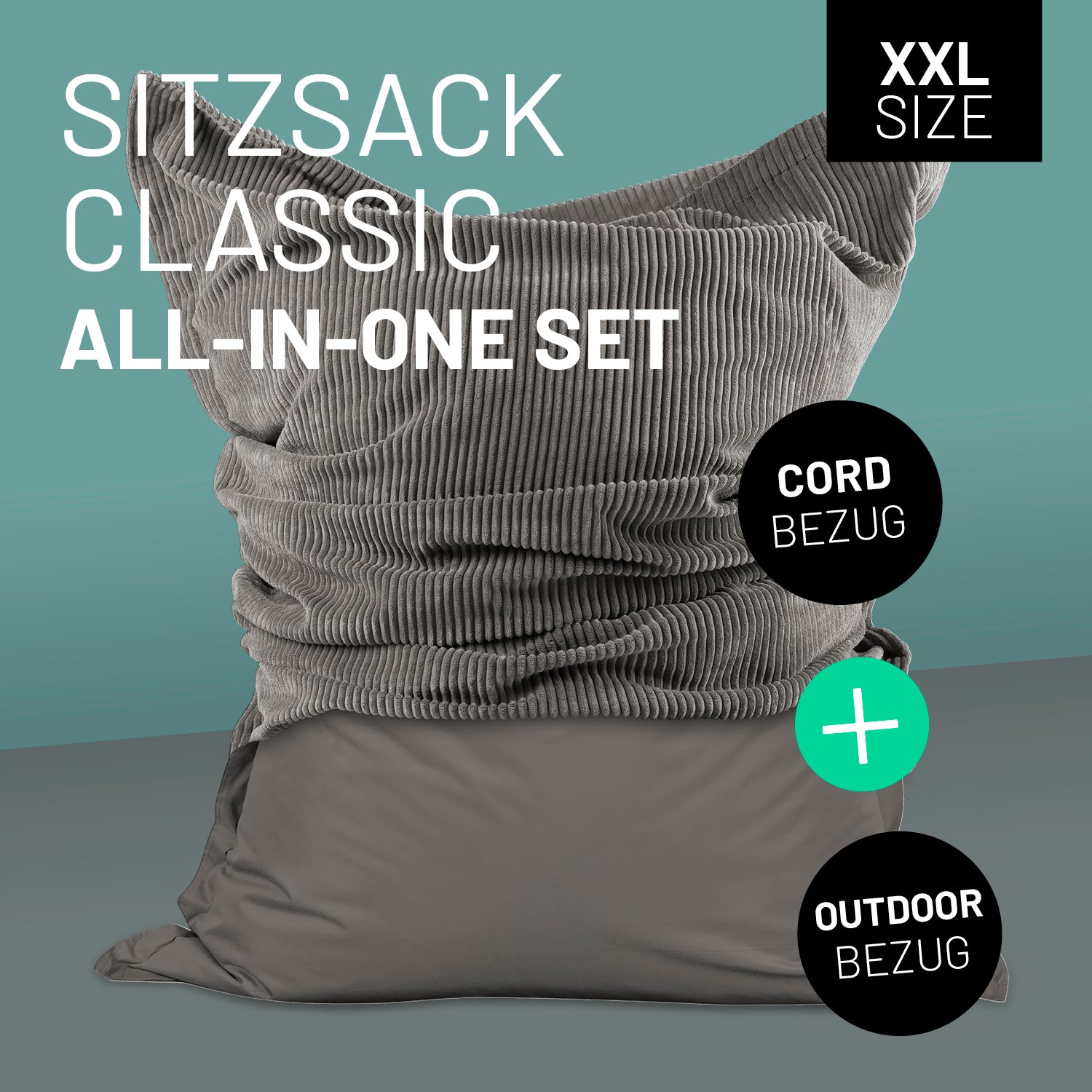 Sitzsack Classic XXL All-in-One Set - 380 L - 140 x 180 cm - Grau