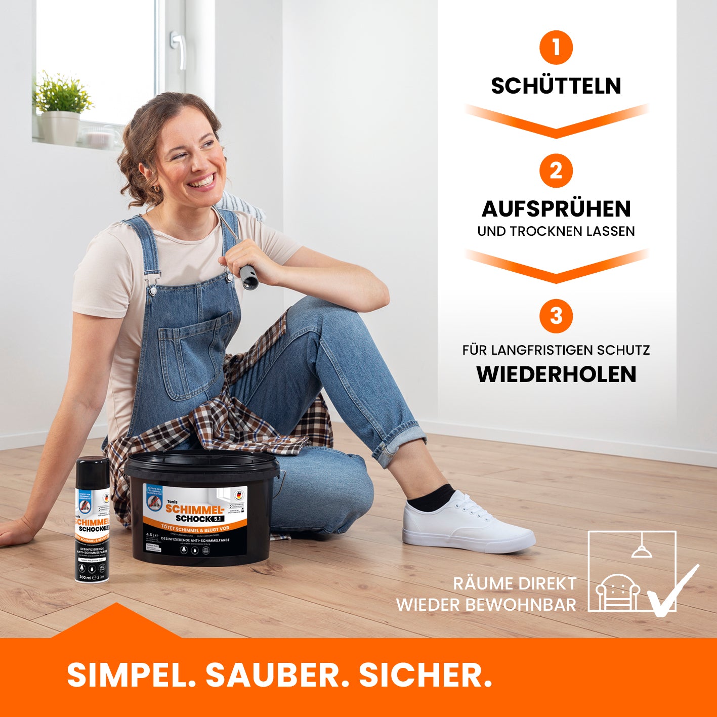 Tonis SCHIMMELSCHOCK 5.1 - Antimikrobielle Spezialfarbe - 2er-Set (2x 300 ml) - weiß