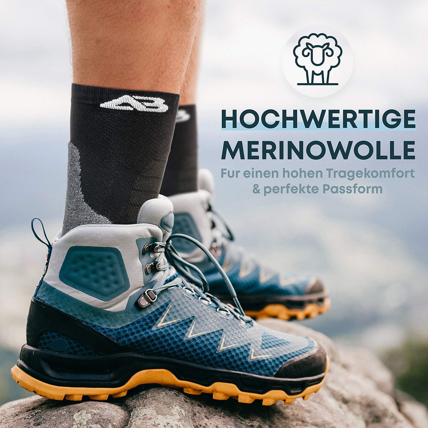 Wandersocken Merinowolle - 2er-Set - Grau - Größe 35-38