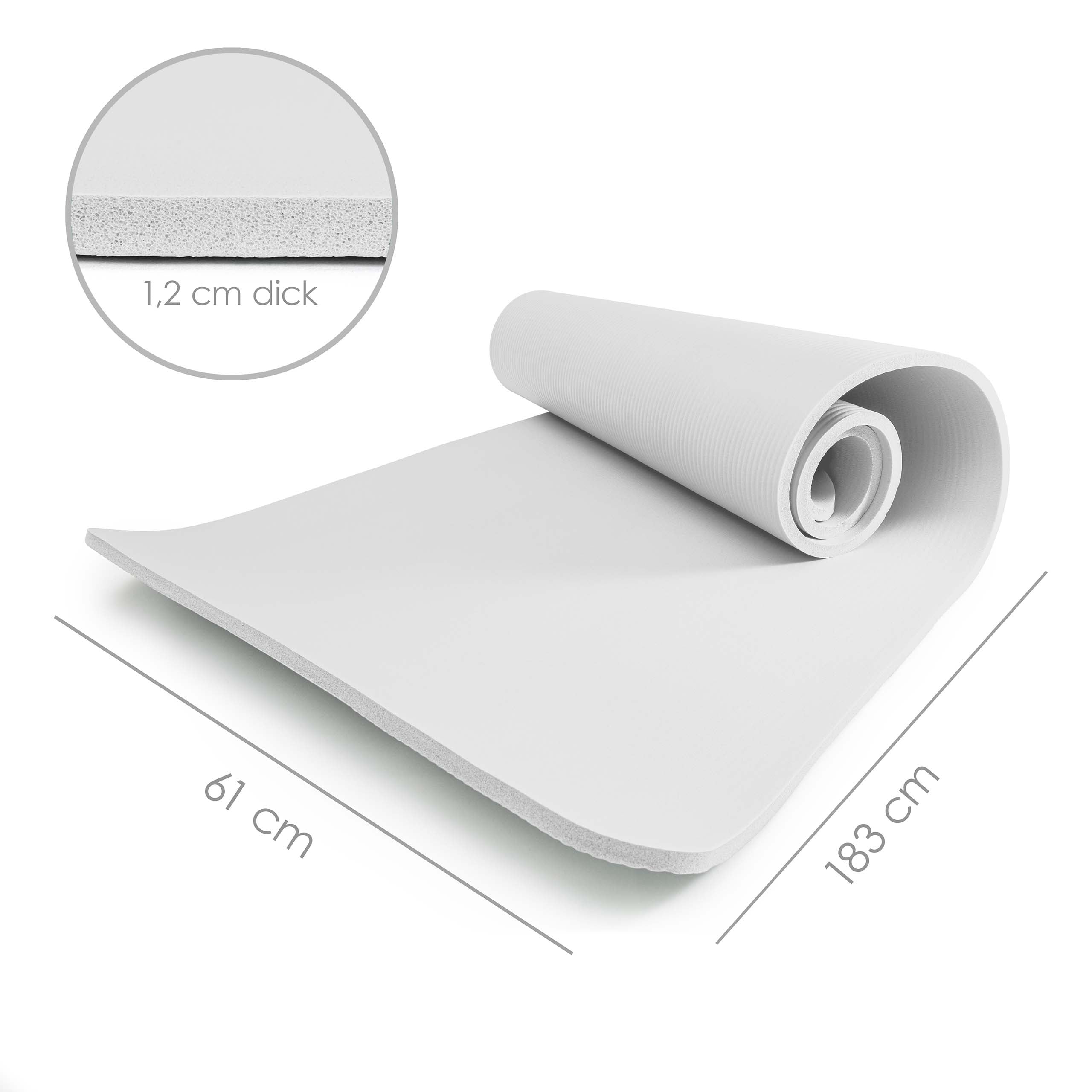 Fitness- & Gymnastikmatte - 183 x 61 x 1,2 cm - Weiß