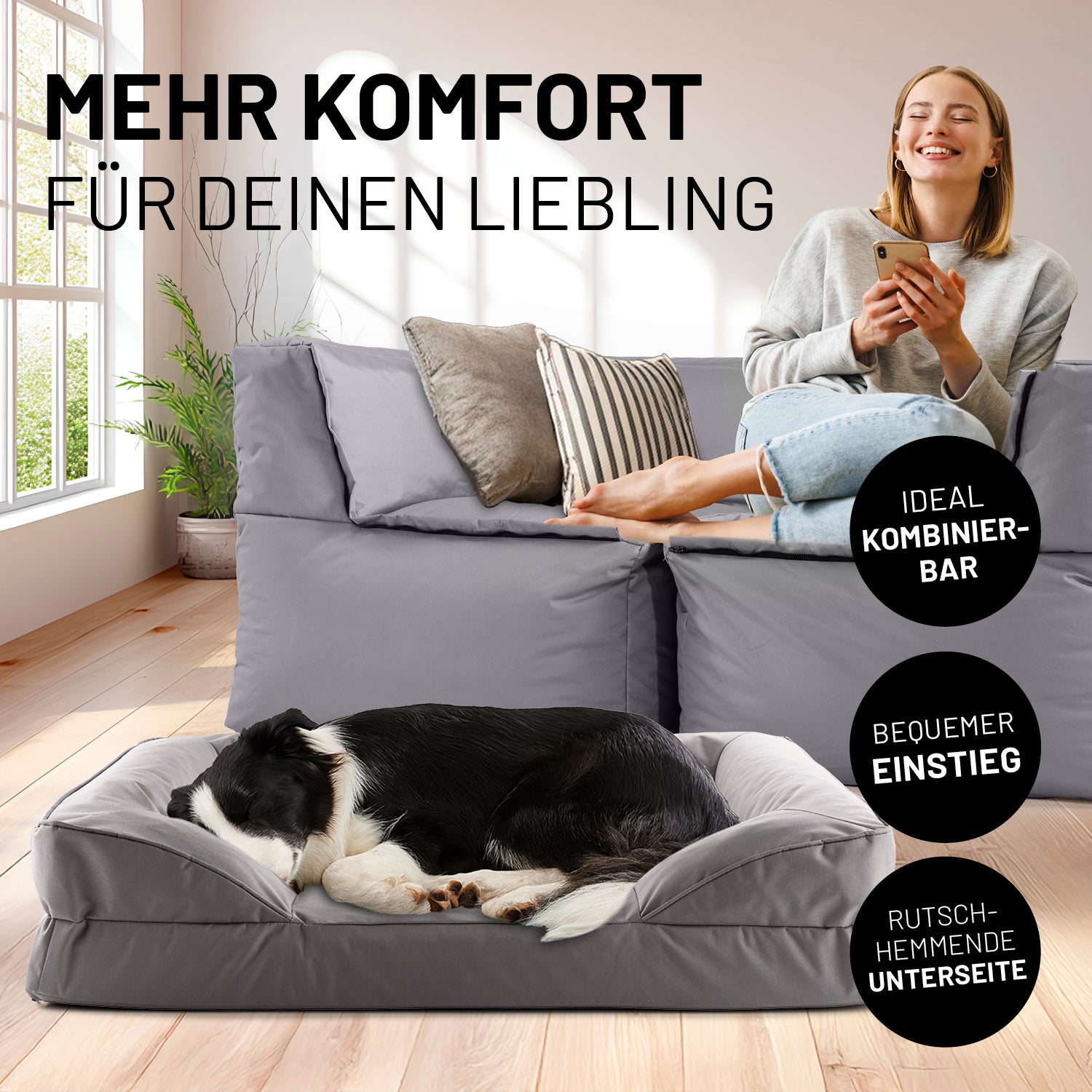 Komfort-Hundebett aus der LUMALAND Outdoor-Kollektion - Gr. M - 90 x 65 cm - Grau