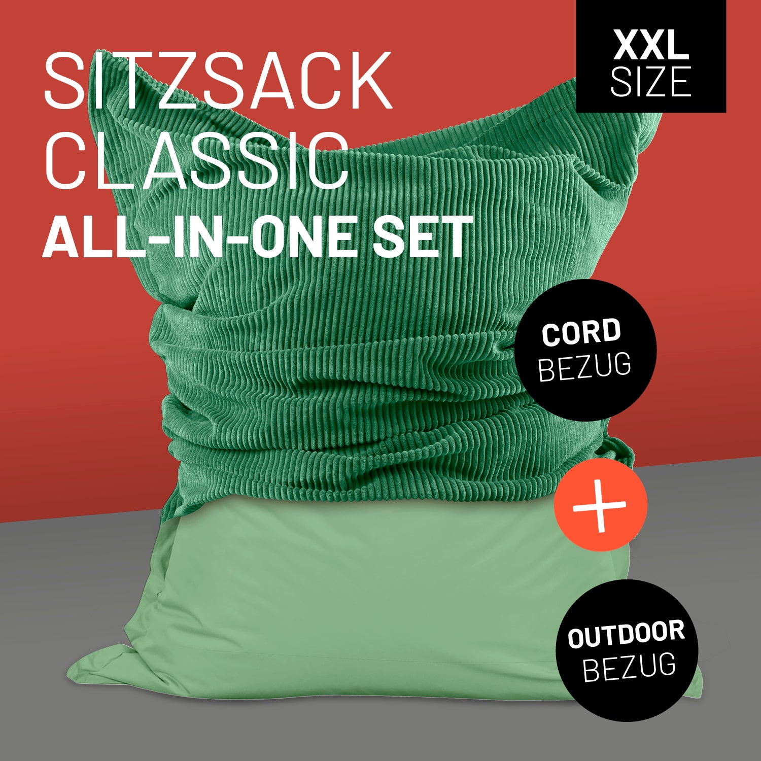 Sitzsack Classic XXL All-in-One Set - 380 L - 140 x 180 cm - Pastellgrün