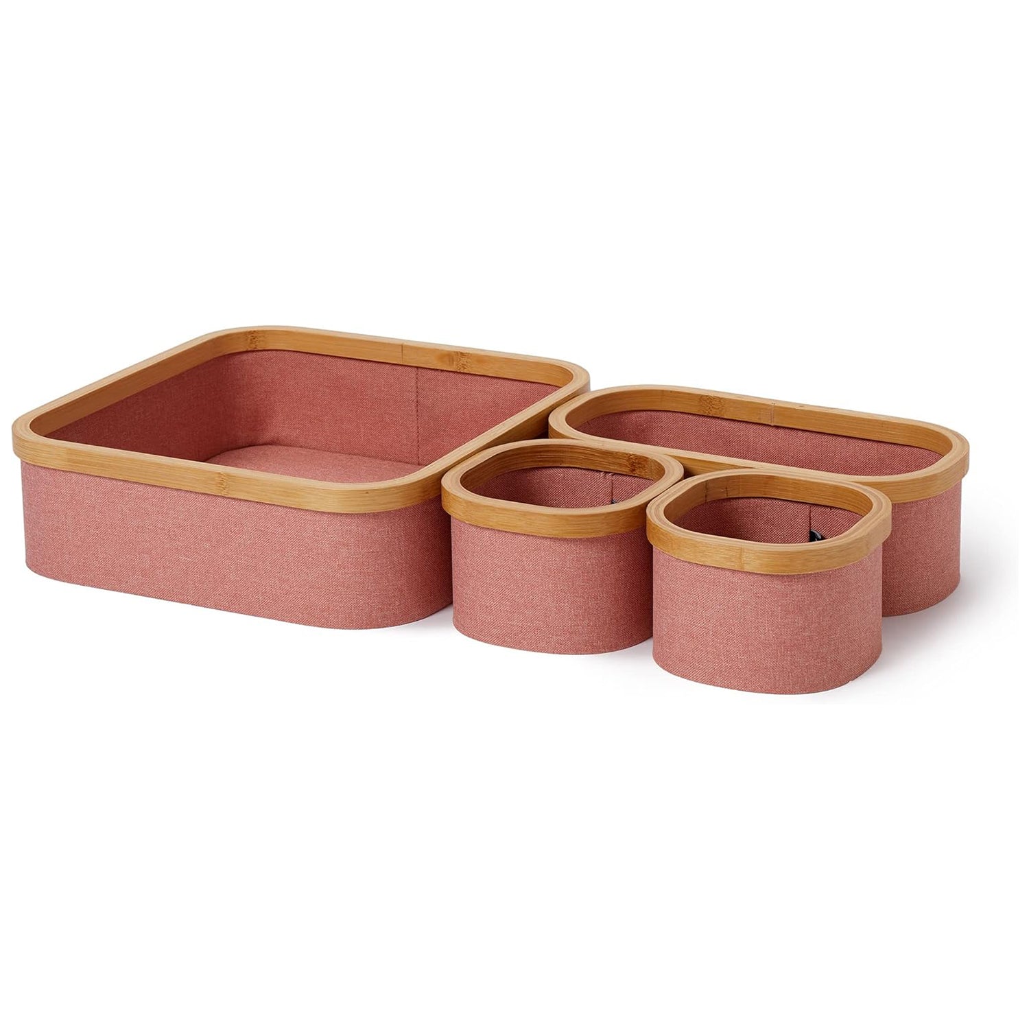 Aufbewahrungsboxen mit Bambus-Rahmen - 4er-Set - Rosa