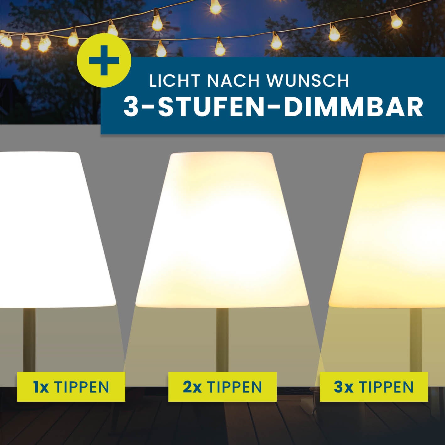 Solar-Stehlampe - 3-fach höhenverstellbar - 3 Helligkeitsstufen