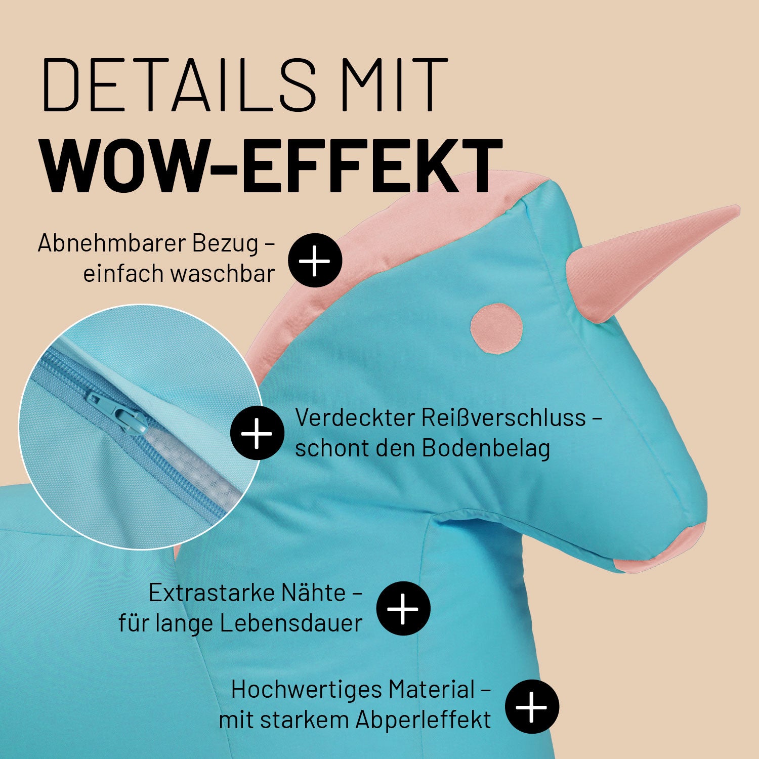 Kindersitzsack Animal Line Einhorn (120 L) - indoor & outdoor - Türkis/Pastell Pink