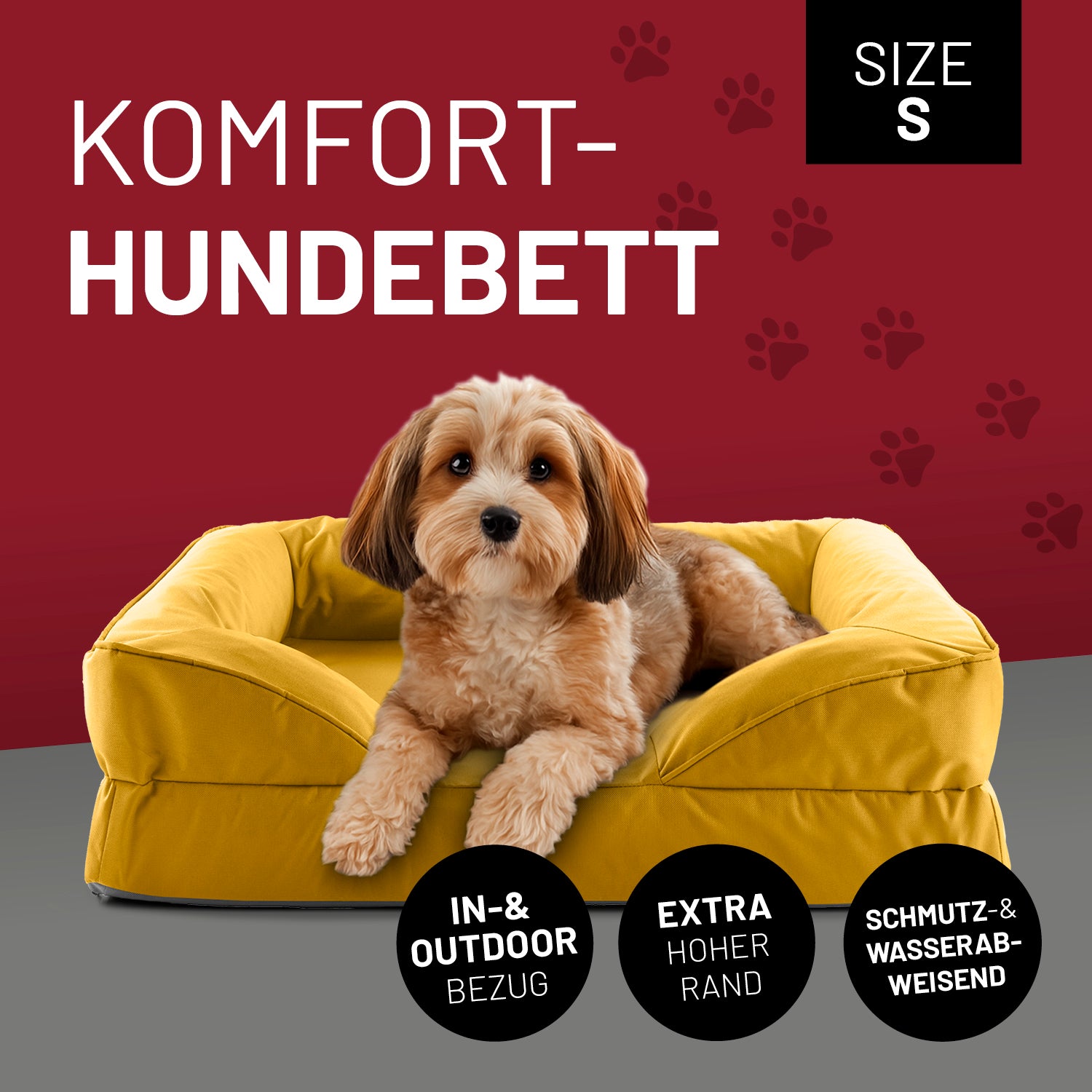 Komfort-Hundebett aus der LUMALAND Outdoor-Kollektion - Gr. S - 70 x 60 cm - Senfgelb