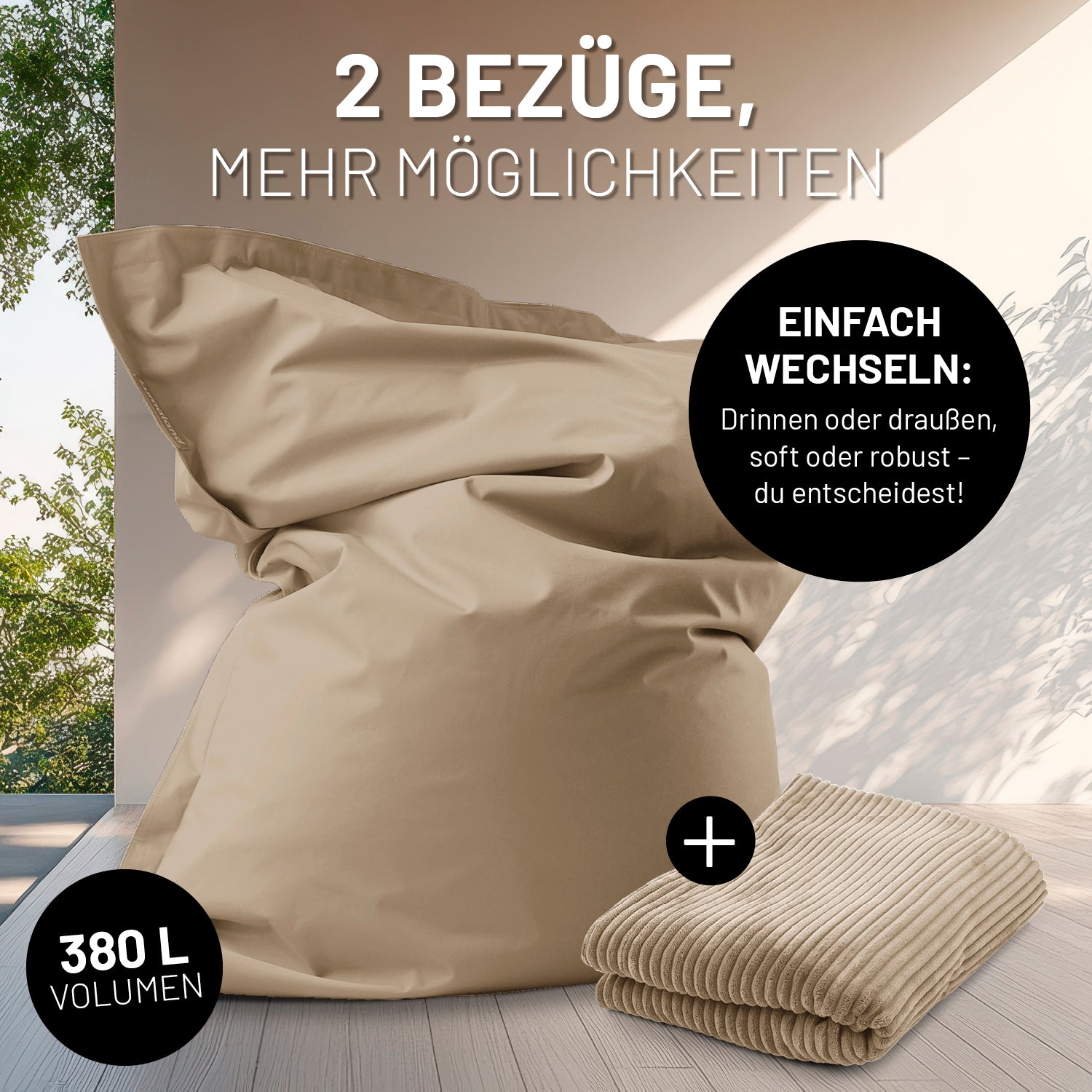 Sitzsack Classic XXL All-in-One Set - 380 L - 140 x 180 cm - Beige