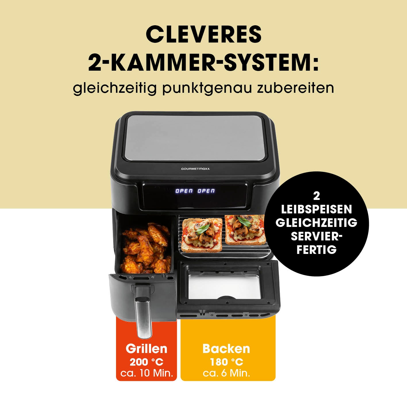 4-in-1-Heißluftfritteuse - Fritteuse, Ofen, Grill & Dörrautomat in einem