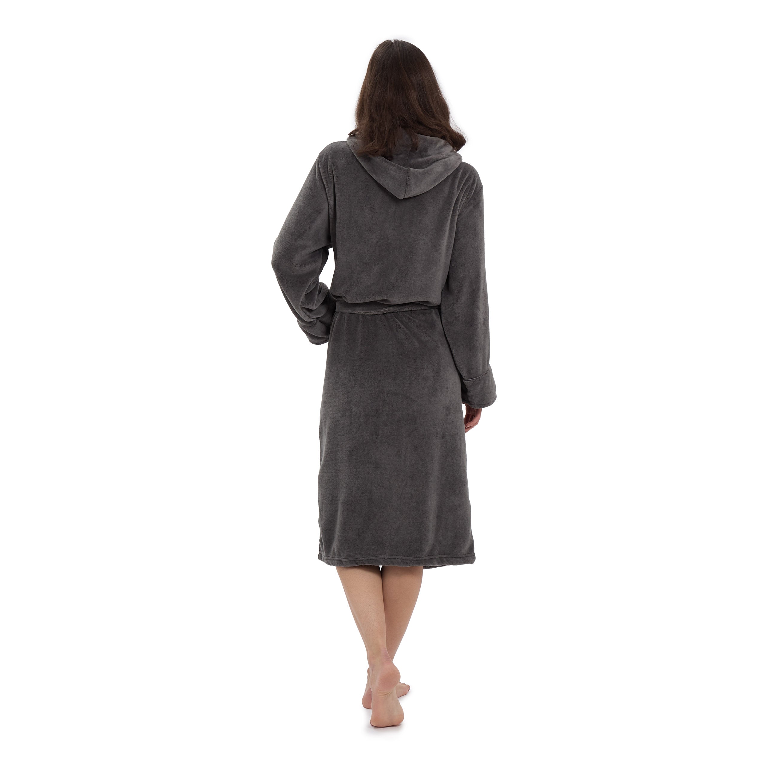 Luxury Mikrofaser Bademantel mit Kapuze für Damen und Herren - Grau - Größe M