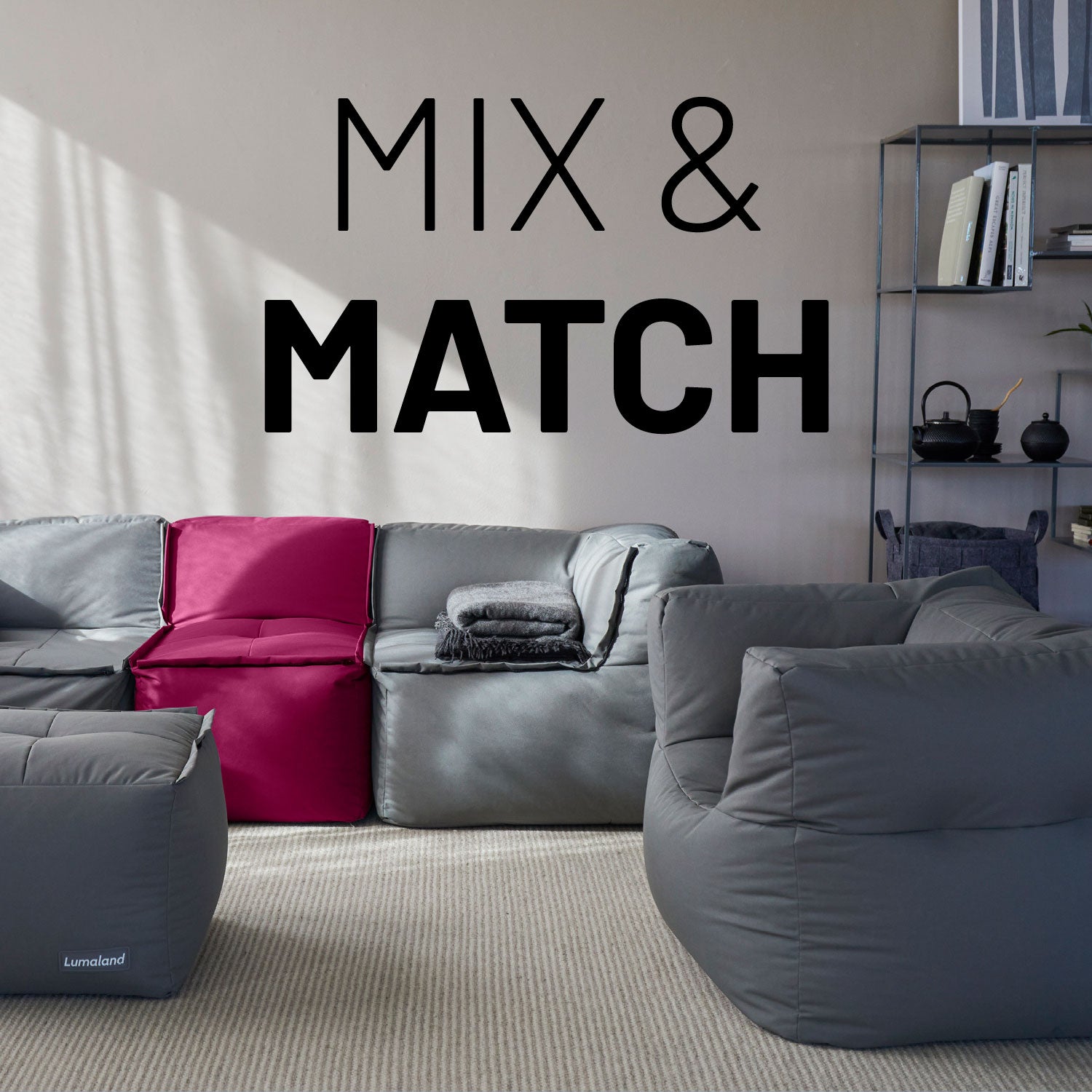Sitzsack-Sofa Ecke (340 L) - Modulares System - indoor & outdoor - Rotwein