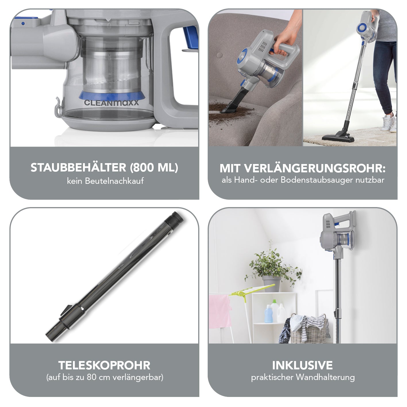 Akku-Zyklon-Staubsauger - hellgrau/blau