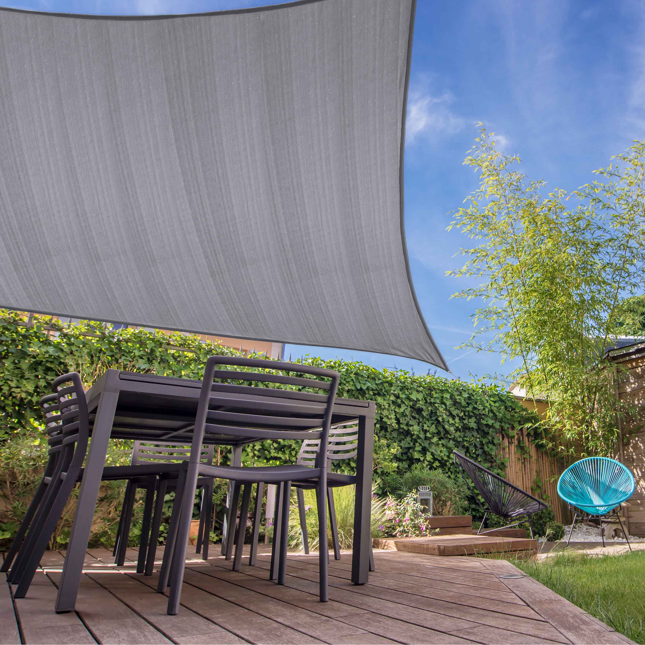Sonnensegel 100% HDPE mit Stabilisator für UV-Schutz - Quadrat 4 x 4 Meter - Hellgrau