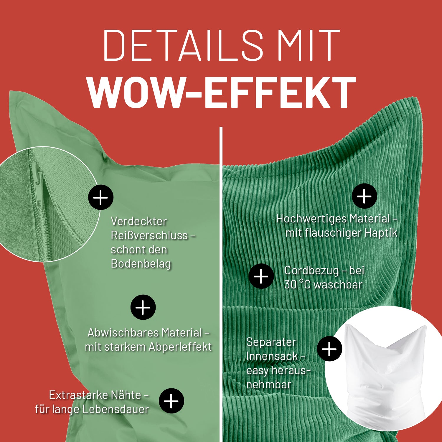 Sitzsack Classic XXL All-in-One Set - 380 L - 140 x 180 cm - Pastellgrün