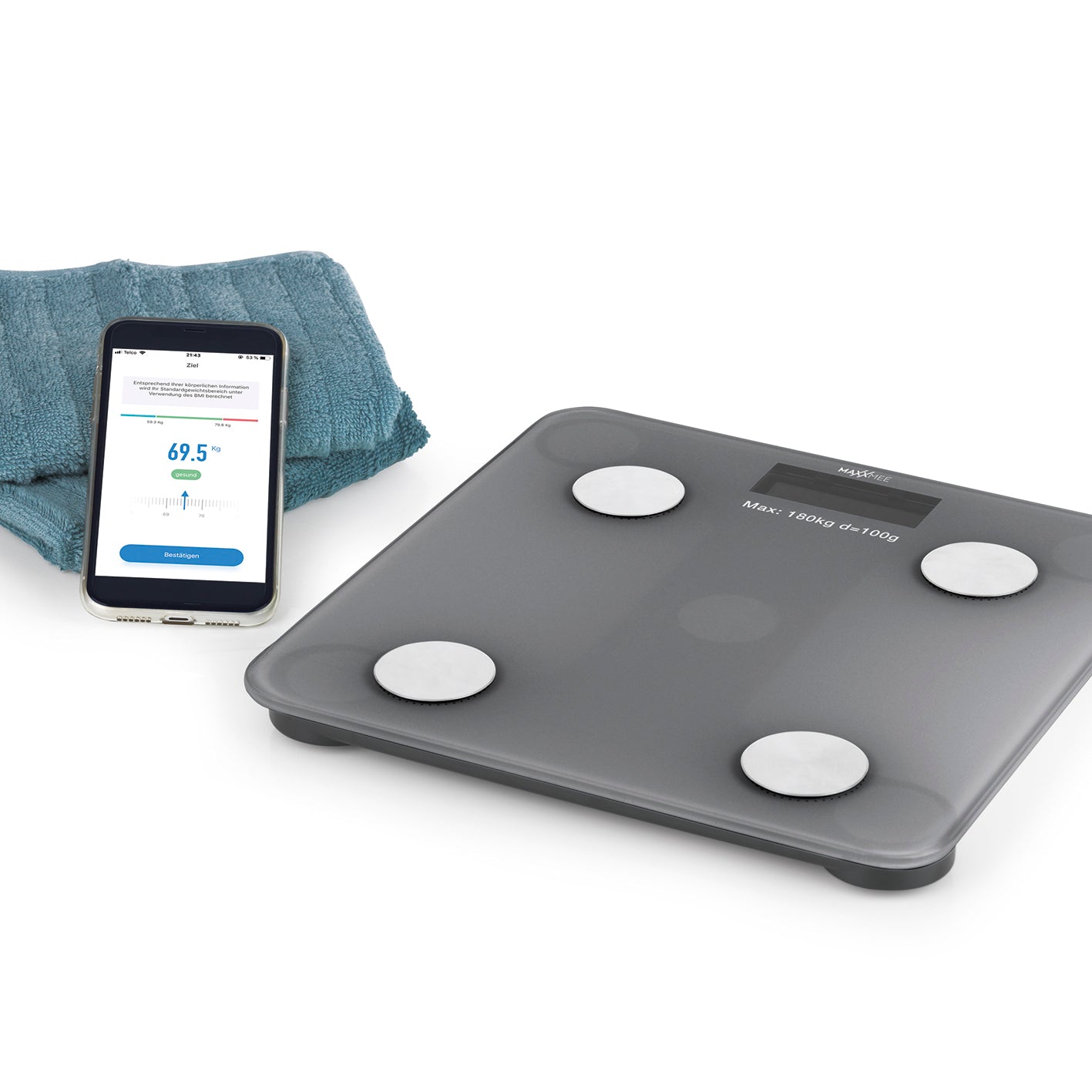 Personen-Waage Körperanalyse mit Bluetooth & App  - grau