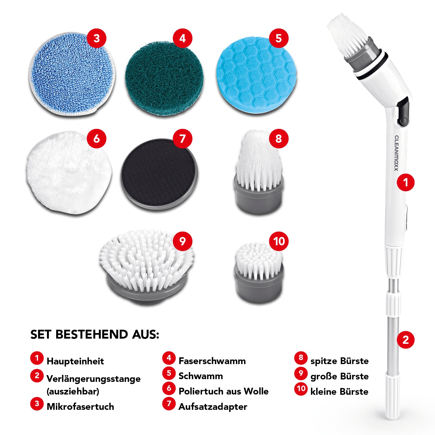 Akku-Reinigungsbürsten-Set - weiß/schwarz
