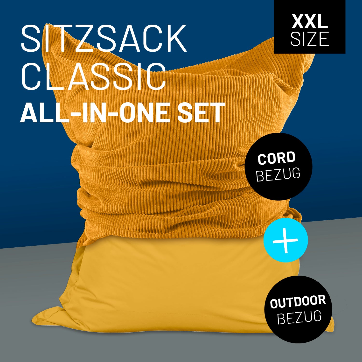 Sitzsack Classic XXL All-in-One Set - 380 L - 140 x 180 cm - Senfgelb