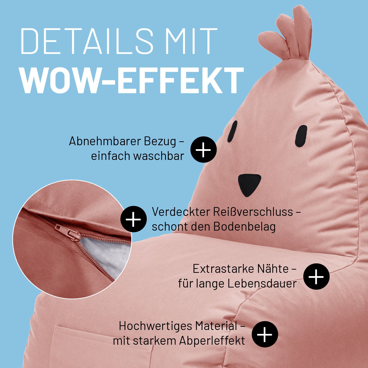 Kindersitzsack Animal Line Chick (200 L) - indoor & outdoor - Pastell Pink