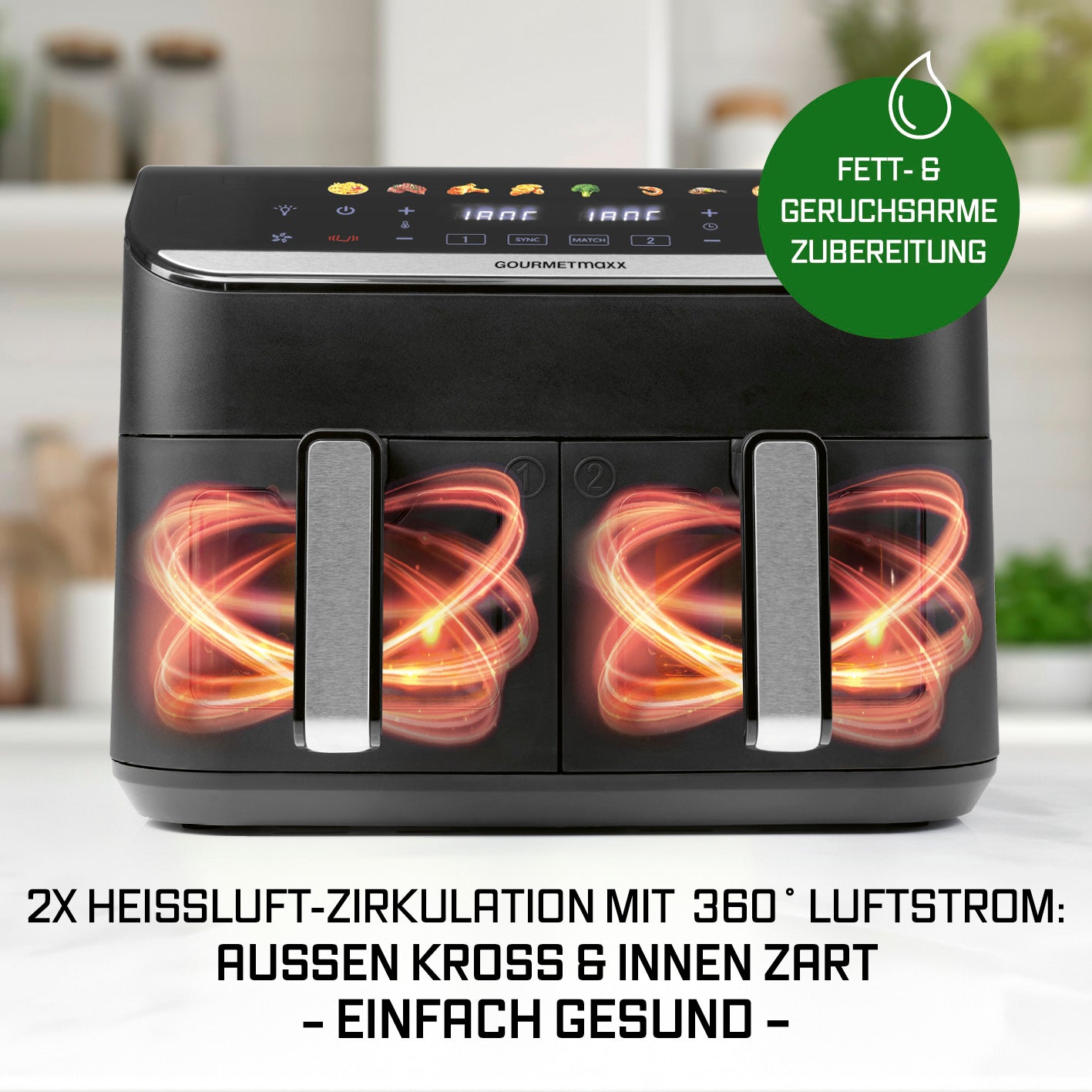 Doppelkammer-Heißluftfritteuse - 9 Liter
